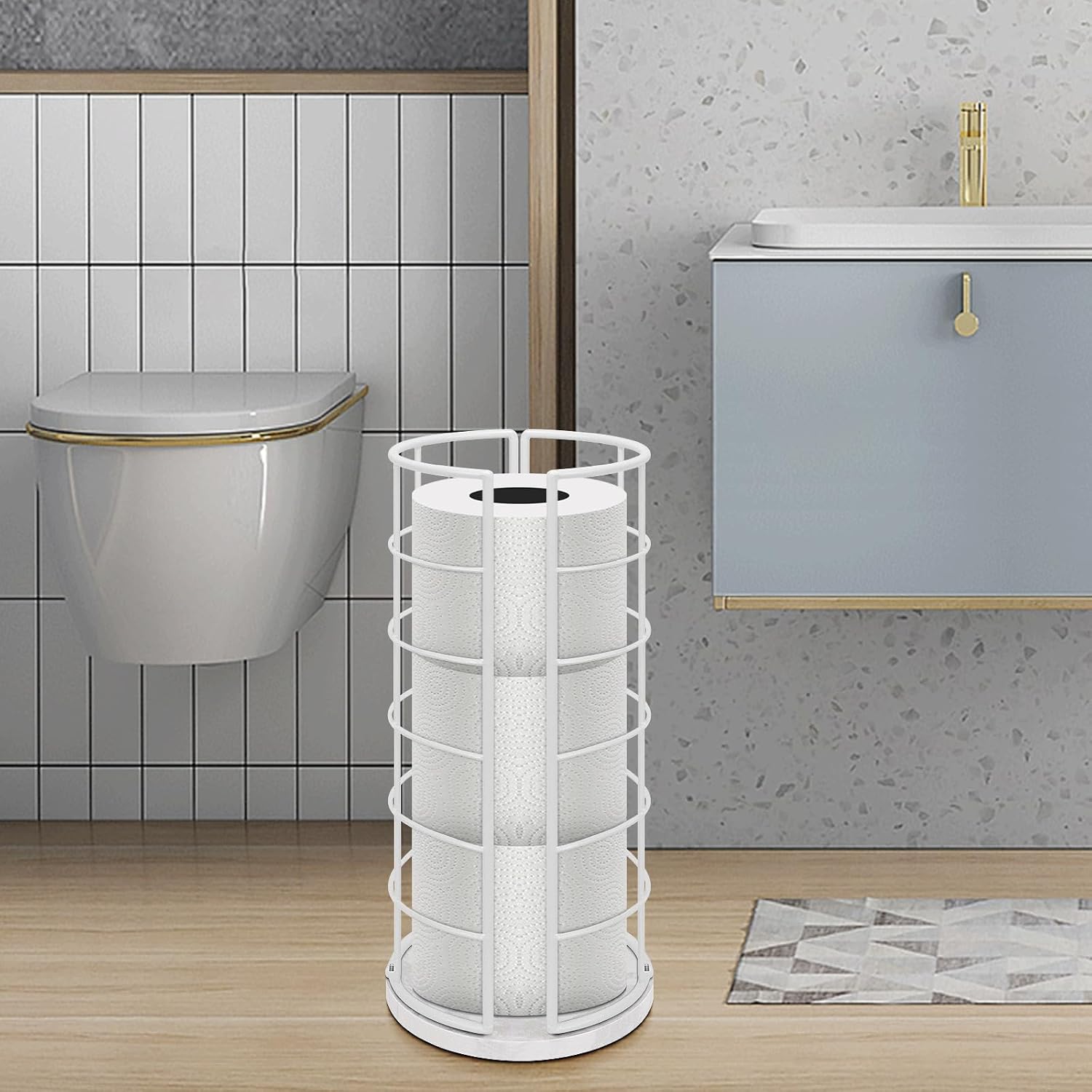 NearMoon Toilet Paper Organizer Stand, Free Standing 3 Rolls Tissue Storage, Metal Bathroom Accessory, Rustproof Toilet
