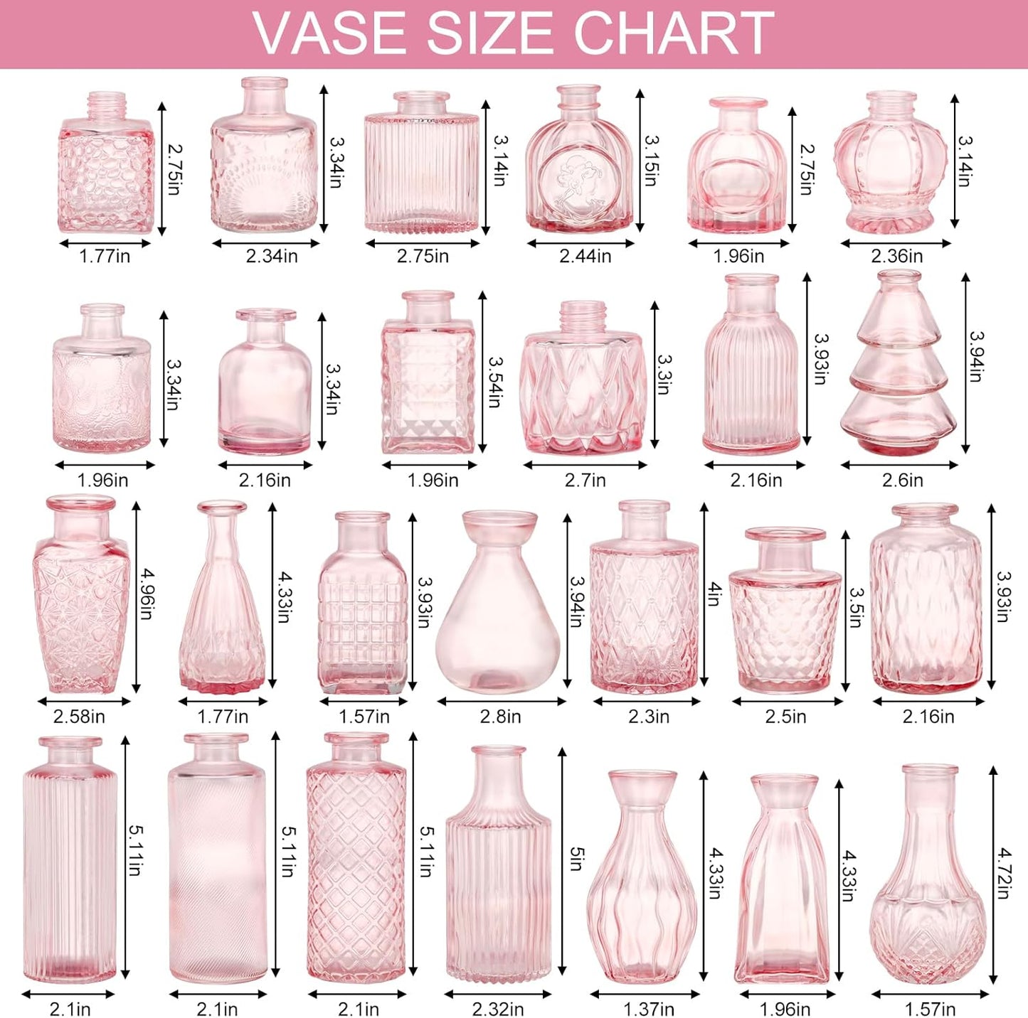 Glass Bud Vase Set / Pink / Set of 36