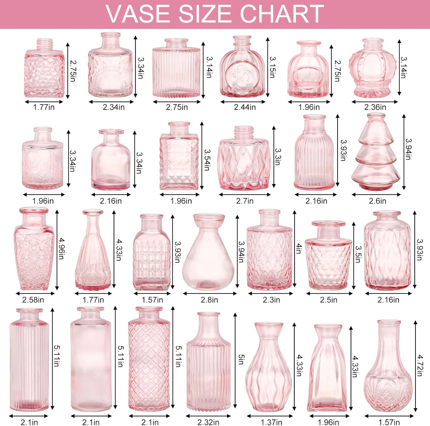 Glass Bud Vase Set / Pink / Set of 36
