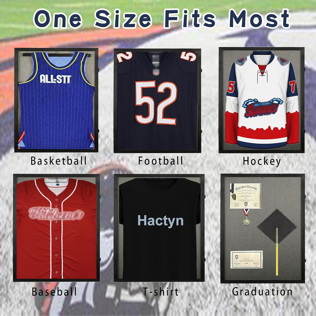 Jersey Frame Display Case, Black Linen Shadow Box for All Jerseys,1P | ﻿ Wall Mount, Jersey Shadow Box, Black
