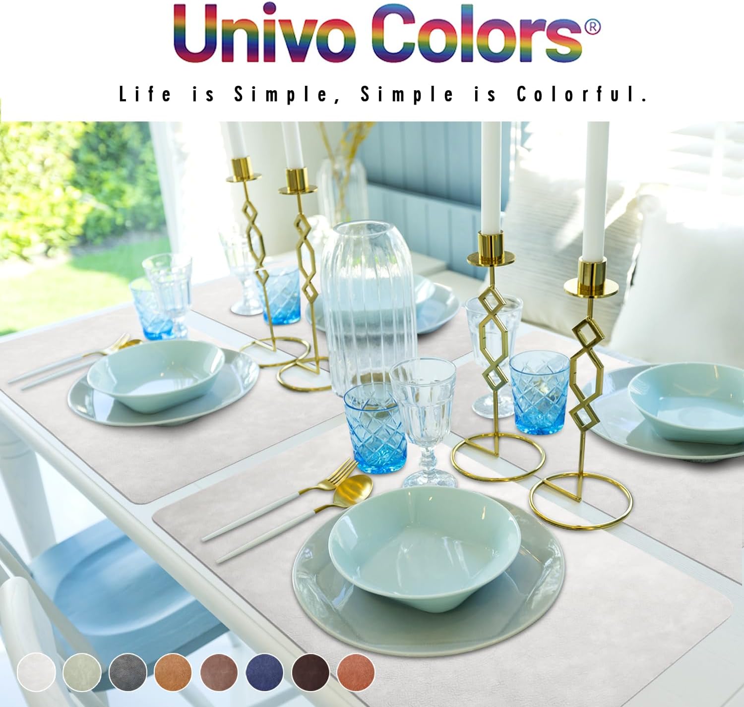UnivoColors Washed Cowhide Pattern Faux Leather Big Size Placemats Set of 8, Waterproof Easy to Clean Anti-Slip PU