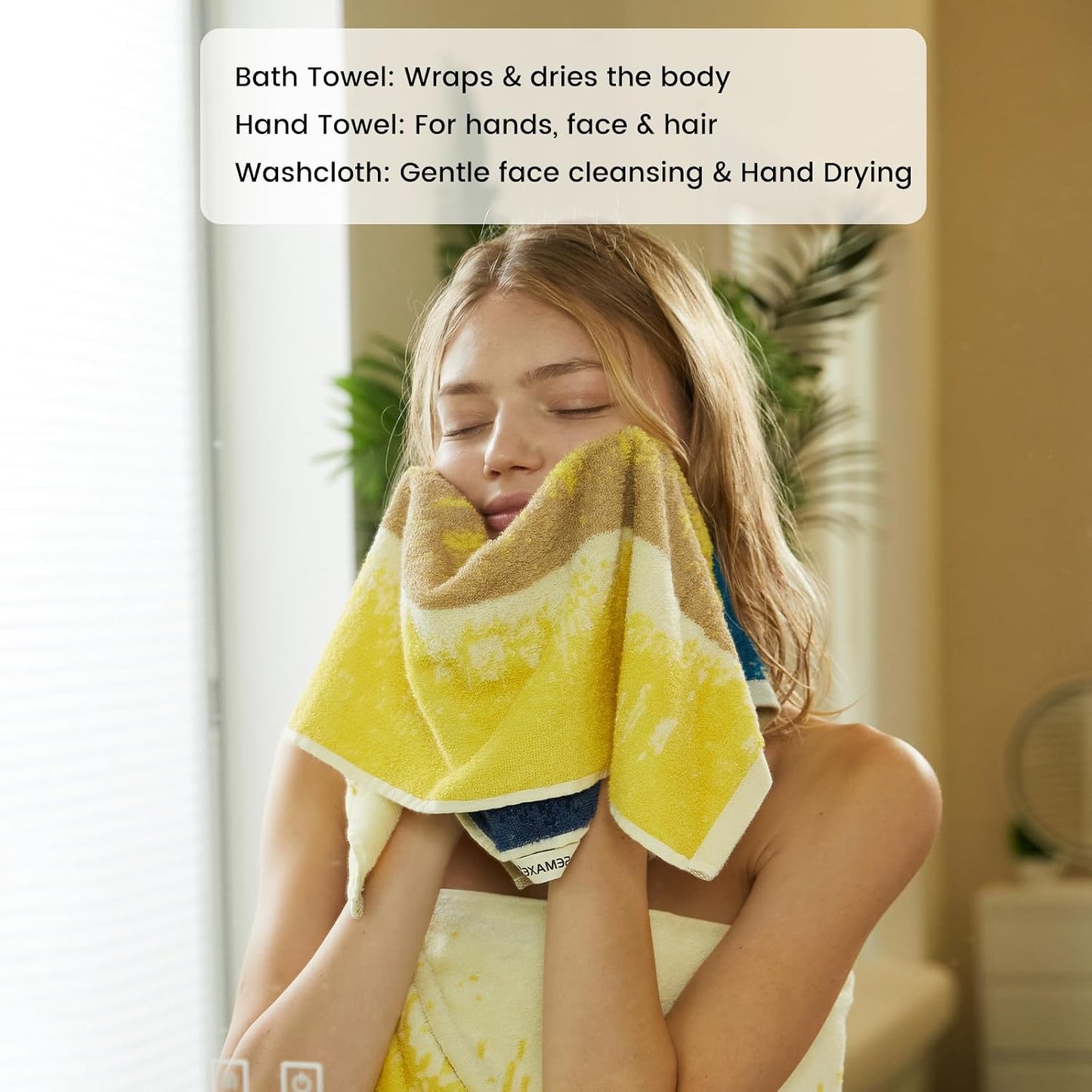 8-Piece Cotton Bath Towel Set for Bathroom, Hanging Loops, Coastal Ombre | Complete starter set for daily showers