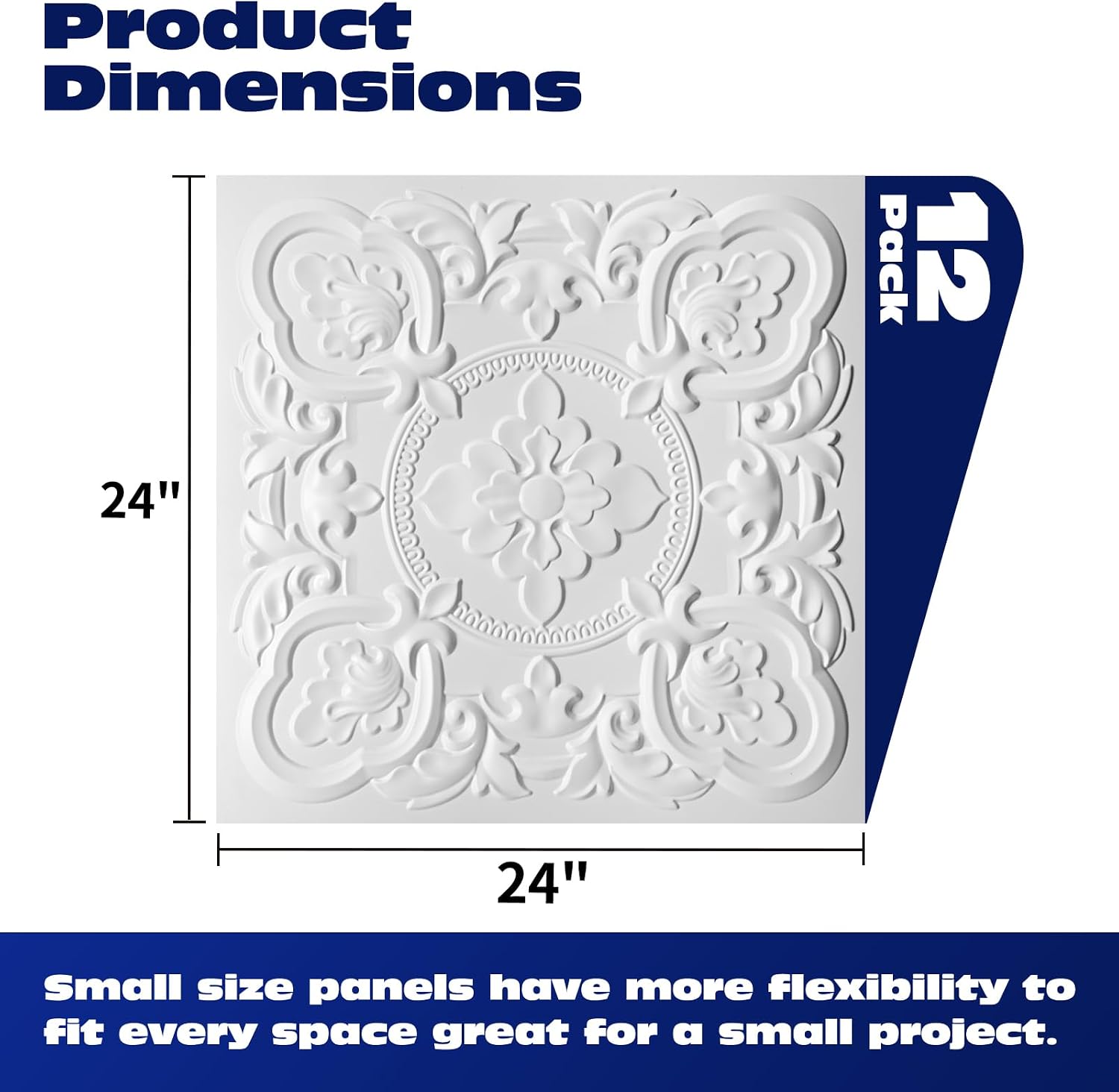 Art3dwallpanels Drop Ceiling Tiles, 24 x 24 Inch, 12 Pack, White | 3D Vintage Floral PVC Ceiling Panels, Fireproof