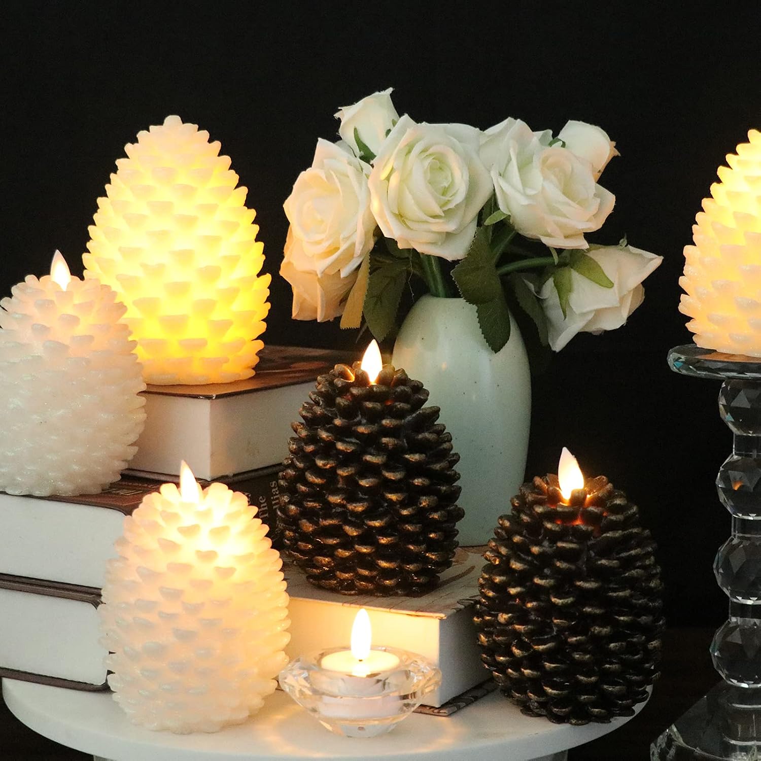 Wondise Pine Cone Flickering Flameless Candles with Remote and Timer | Battery Operated LED Real Wax Flameless