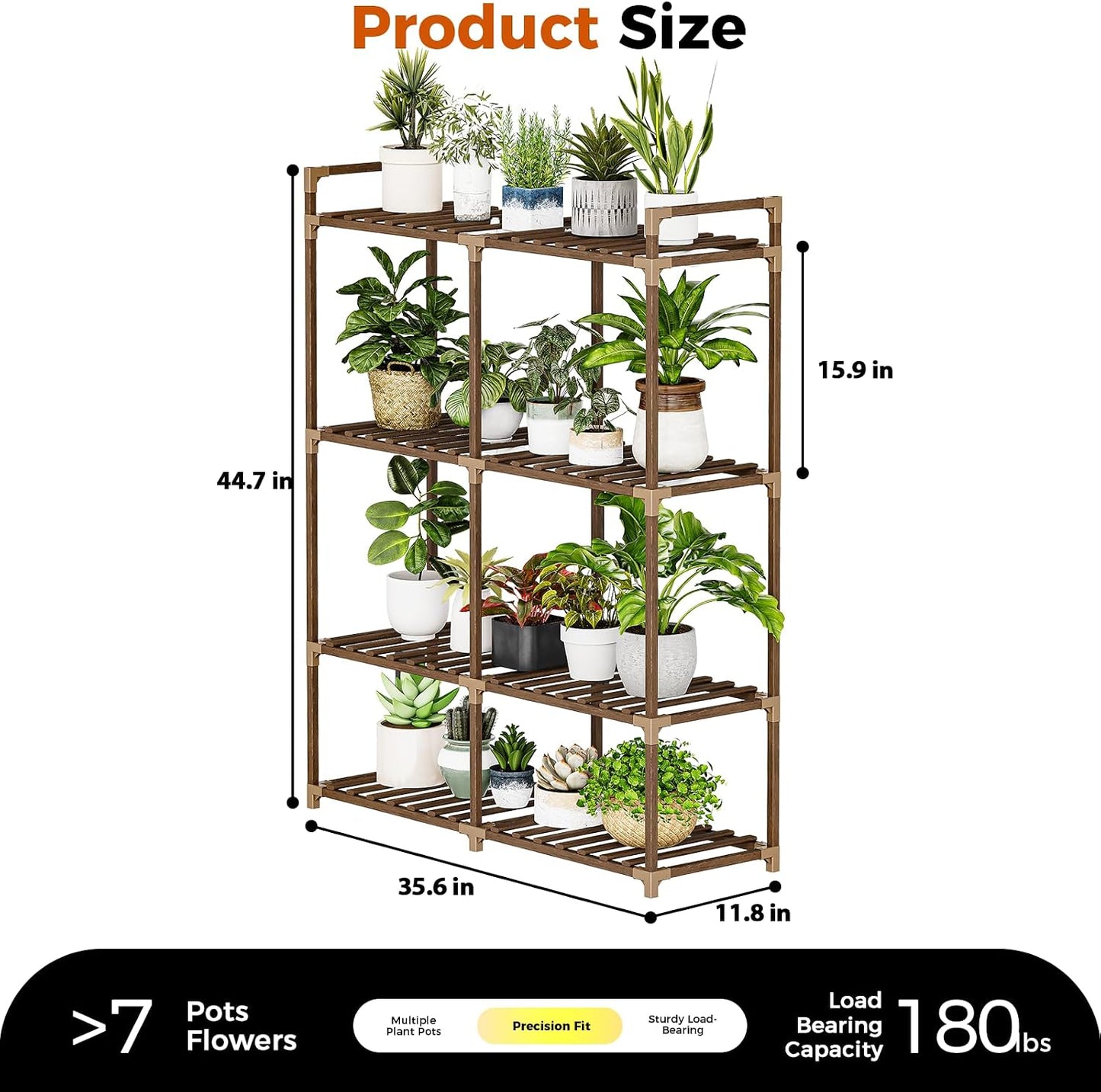 Bamworld Plant Stand with Grow Lights for Indoor Plants Wood Plant Shelf | 4 Tier Large Flower Stand for Mutiple Plant