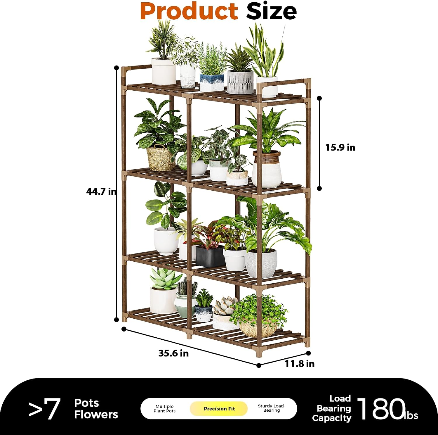Bamworld Plant Stand with Grow Lights for Indoor Plants Wood Plant Shelf | 4 Tier Large Flower Stand for Mutiple Plant