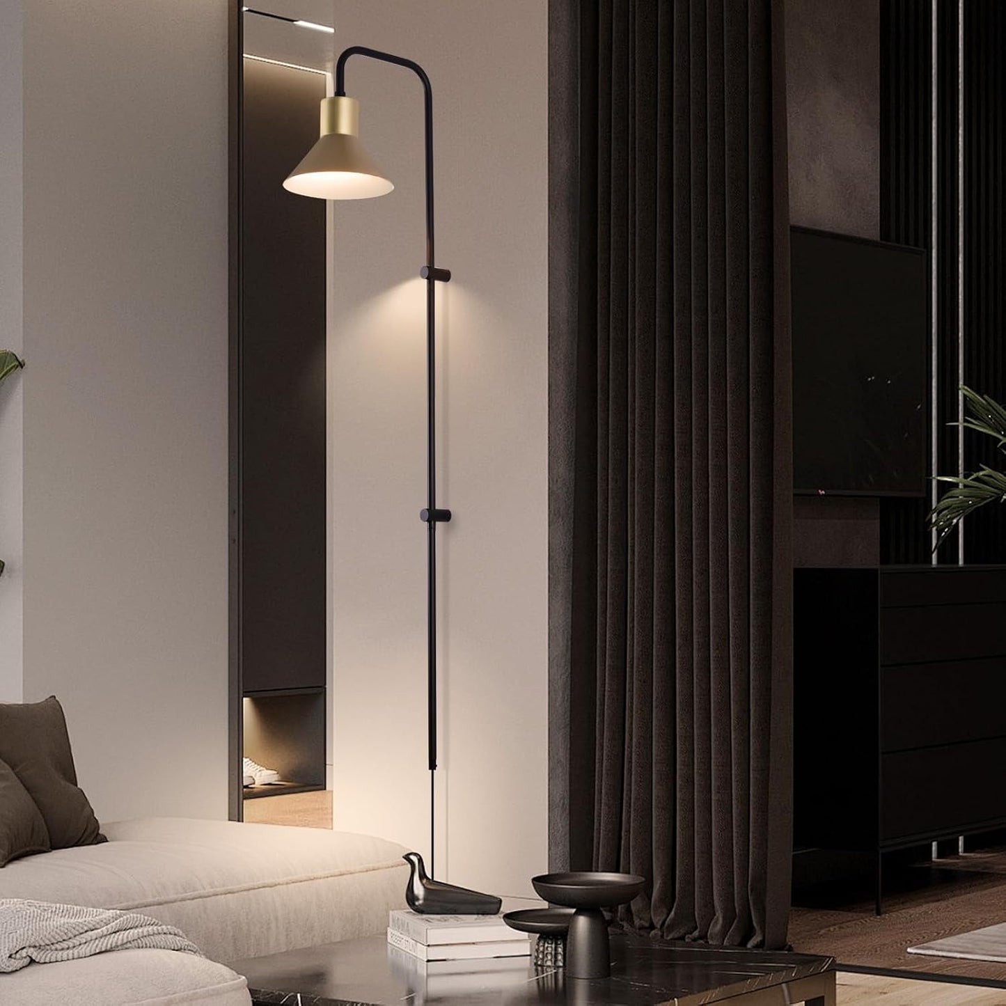 Plug in Wall Sconce with Switch, Indoor Horn Cover Wall Mounted Lamp with E26 Base, Long Wall Light for Bedroom Living