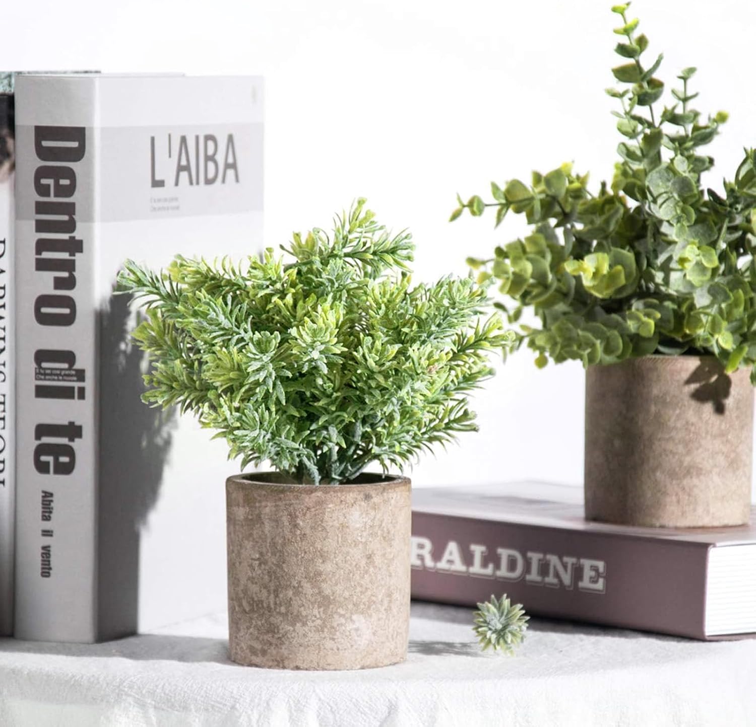Mini Potted Fake Plants Artificial Plastic Eucalyptus Plants Topiaries / Sage Green / Set of 3