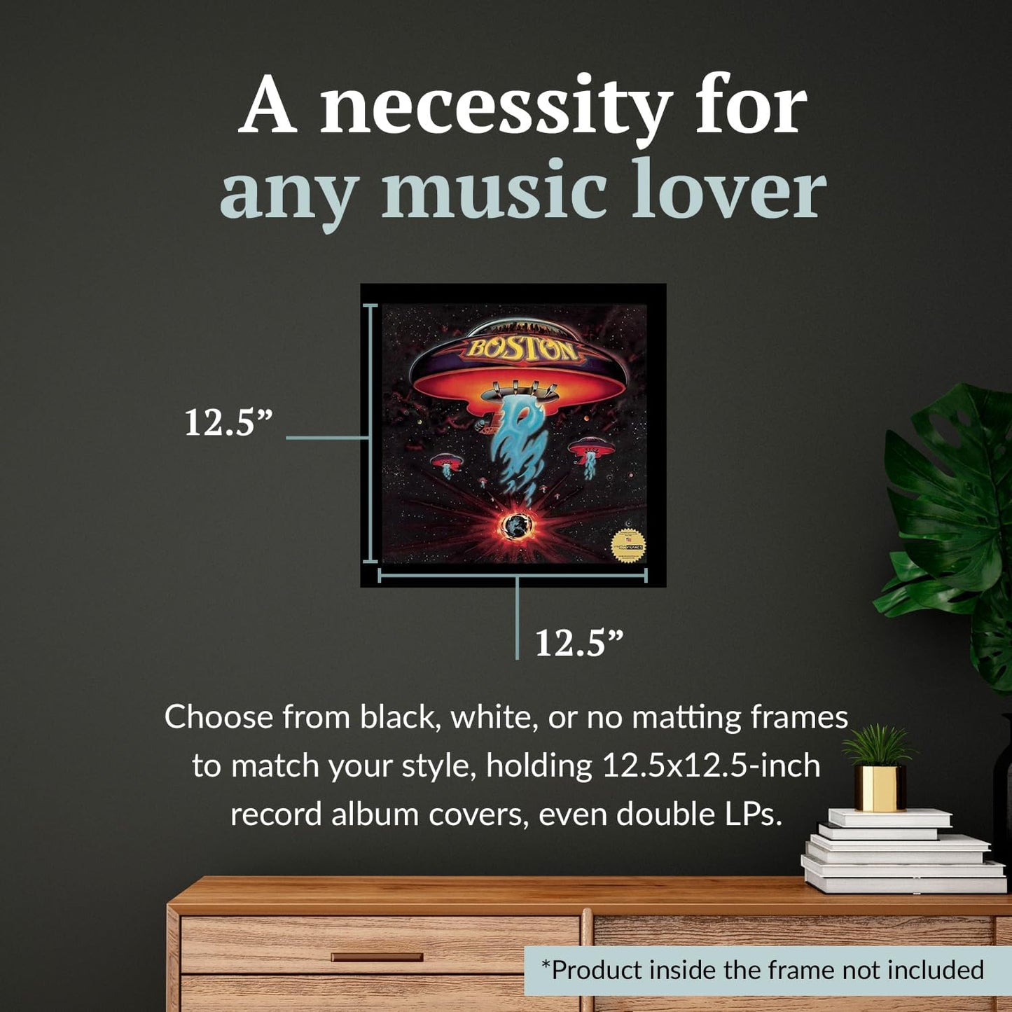 12.5"x12.5" LP Vinyl Record Frame Display, Music Album Cover Holder, Stunning Wall Art Decor w/No Mat, Dust-free Glass