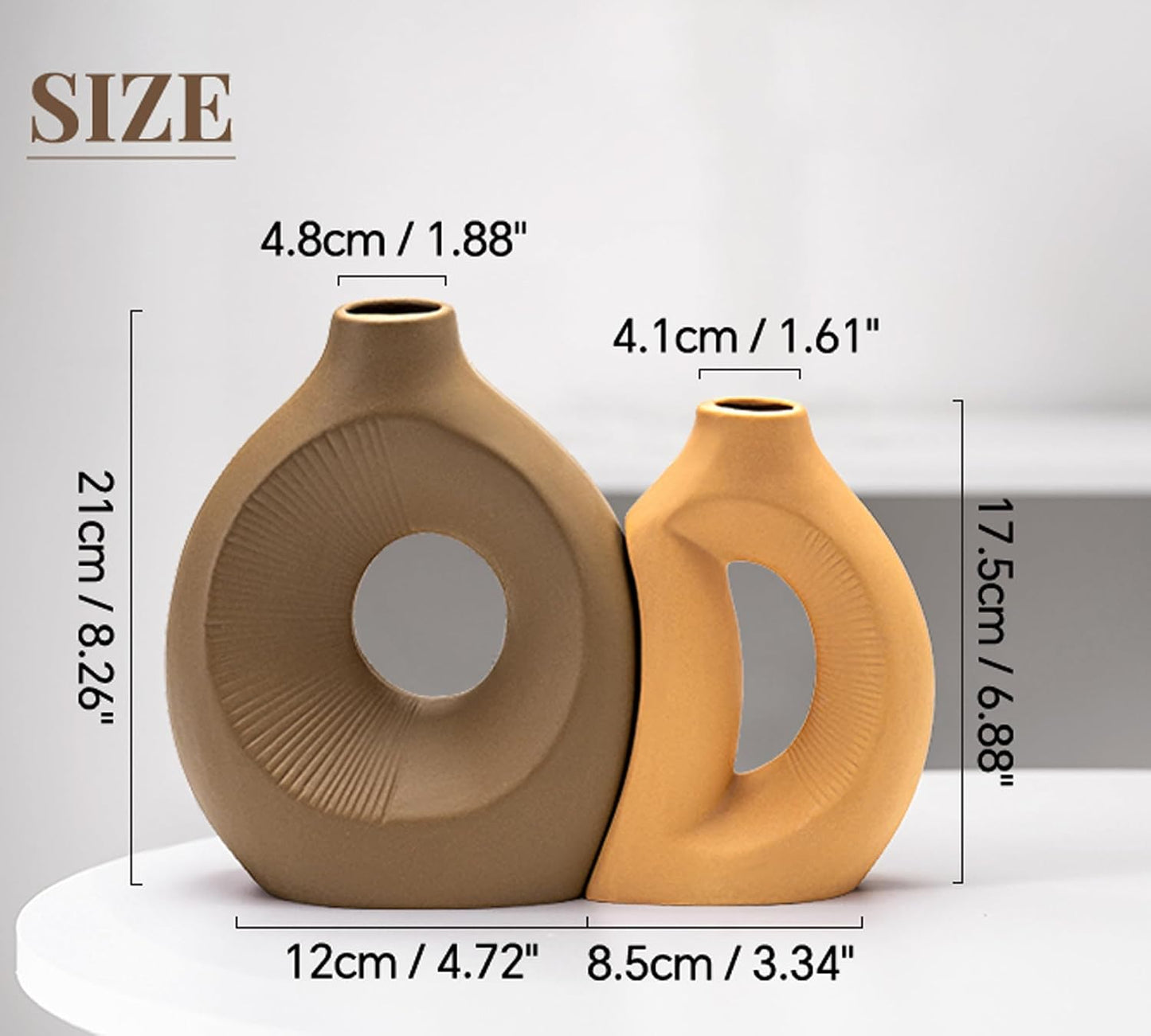 Unique Ceramic Vase / Dark Brown/orange / Set of 2