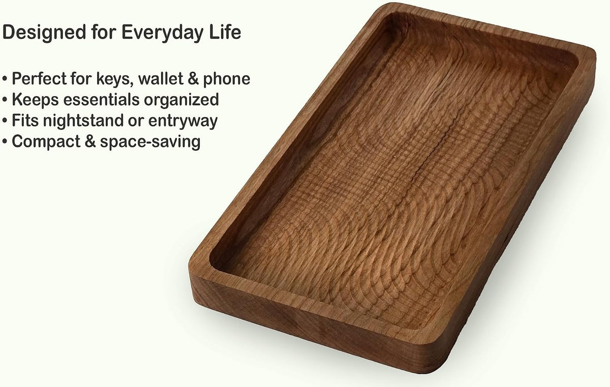 SRCraft Cherry Valet Tray for Men and Women, Wooden Catchall Organizer | Solid cherry wood valet tray for keys, wallet