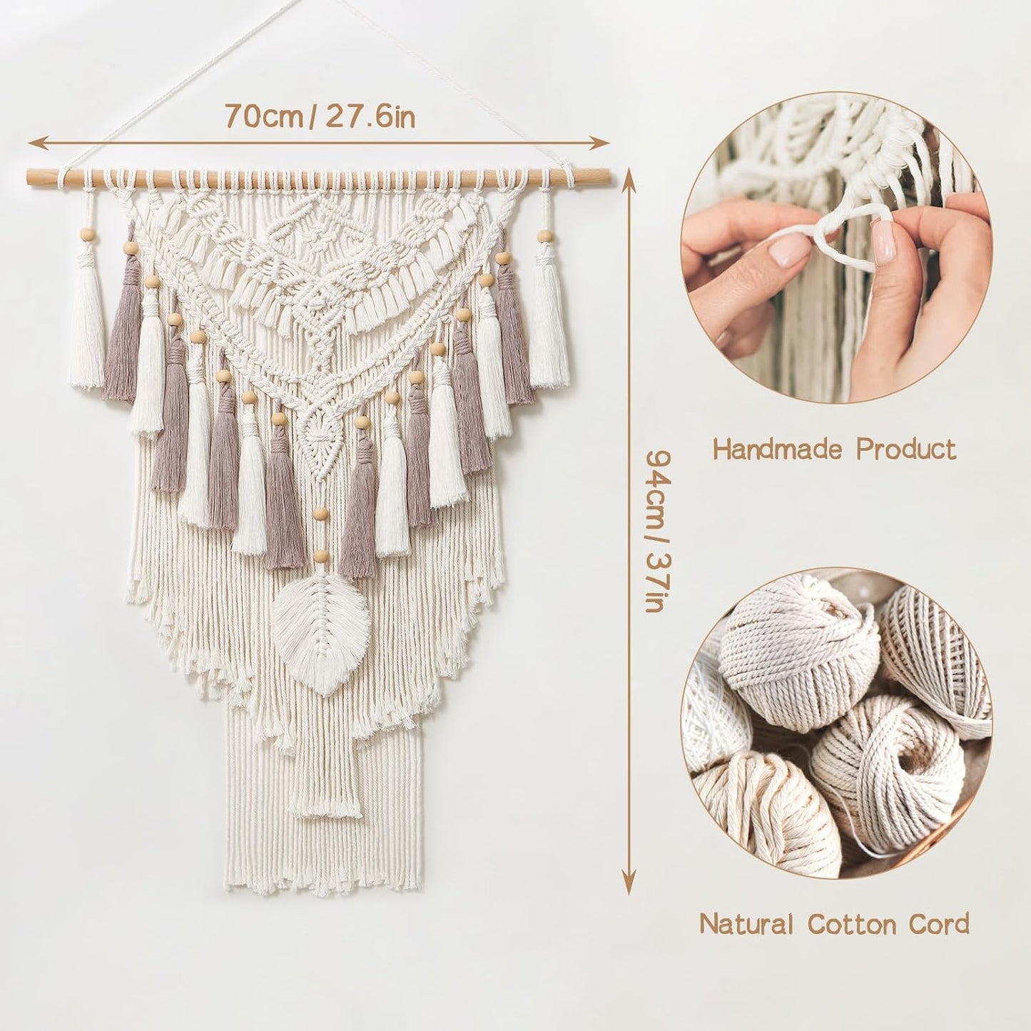 Macrame Wall Hanging Large Boho Woven Wall Tapestry Handmade & Dusty Rose Bohemian Tapestry / Beige