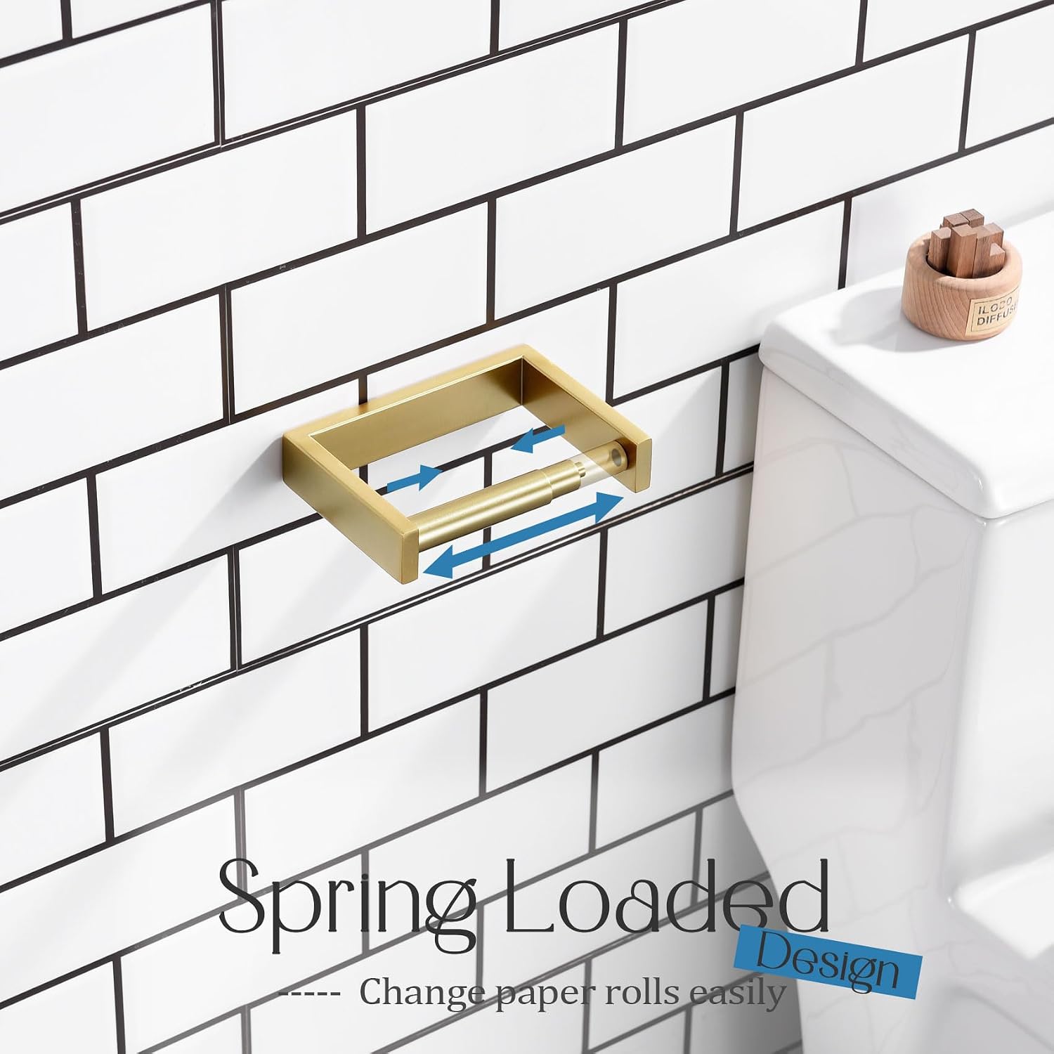KOKOSIRI Toilet Paper Holder Spring Loaded Bathroom Toilet Roll Holder Wall Mount Stainless Steel Brushed Gold B2011BG