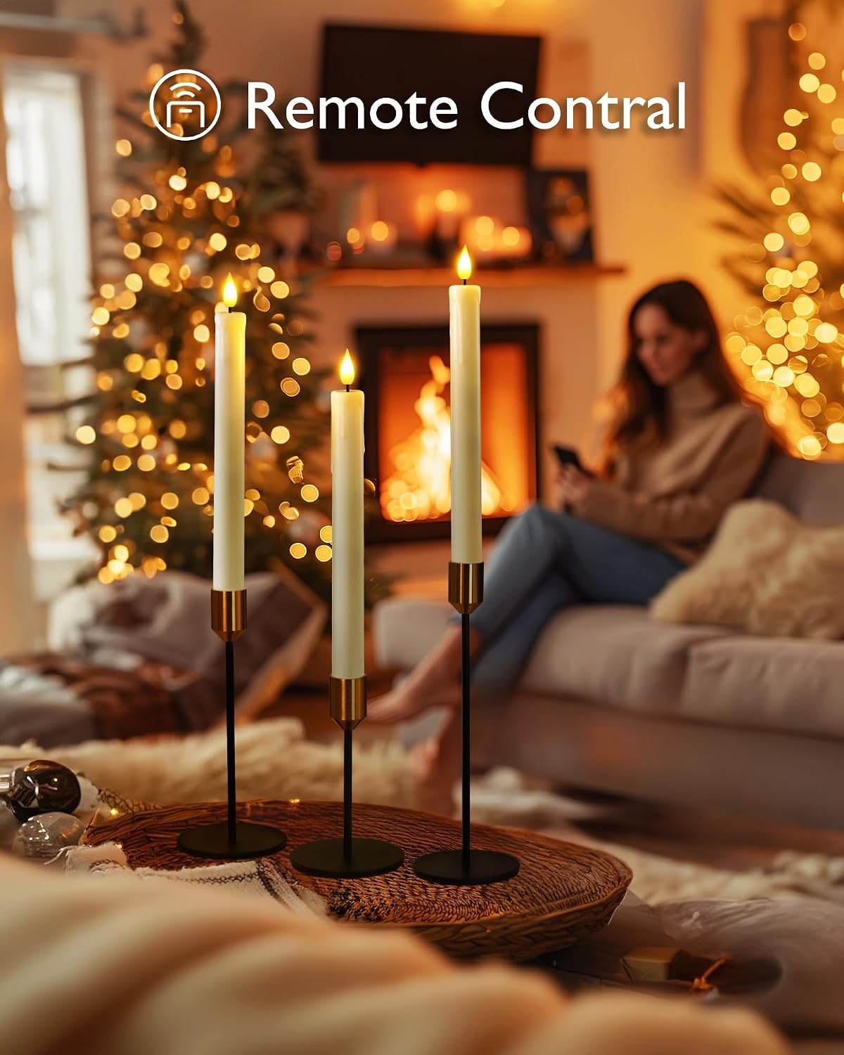 Homemory 12 Pcs Plastic Flameless Taper Candles with Remote Timer Dimmer, Ivory Led Candlesticks with Flickering Flame