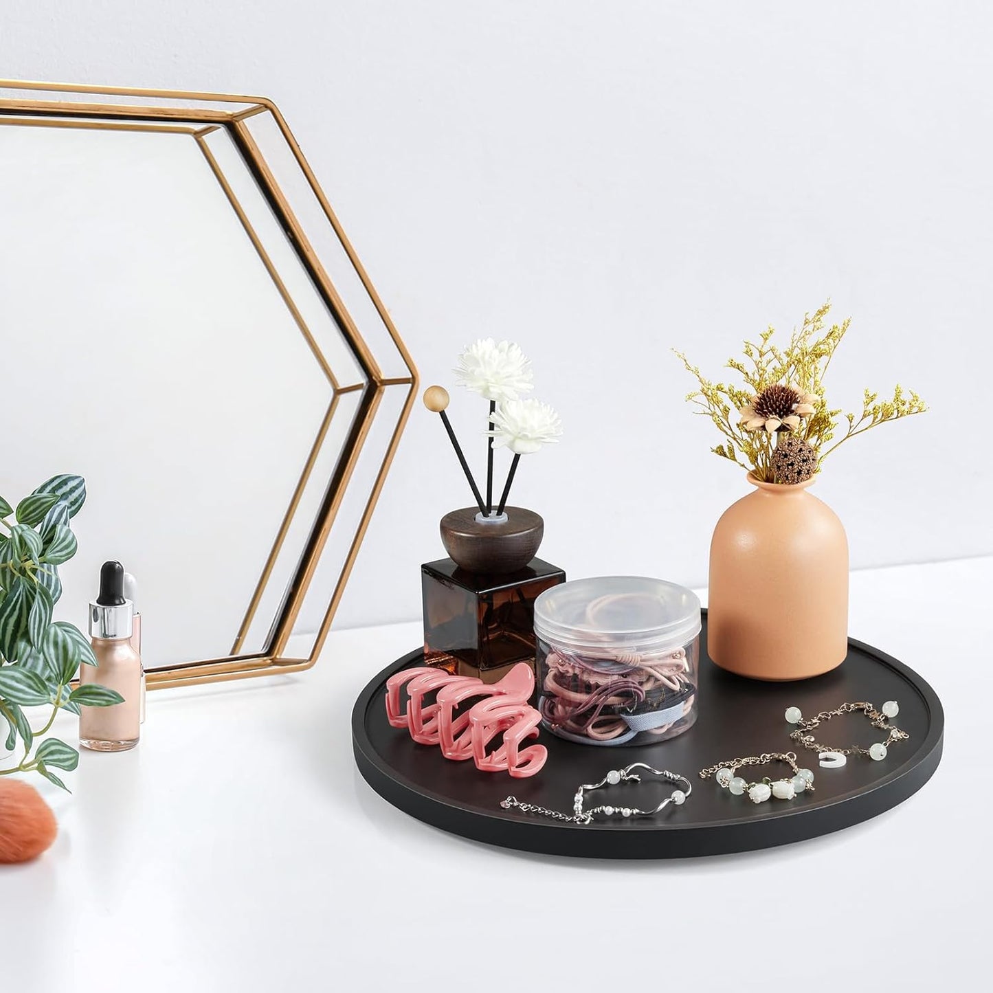 Wood Round Tray / Black / 12 Inch / Set of 12