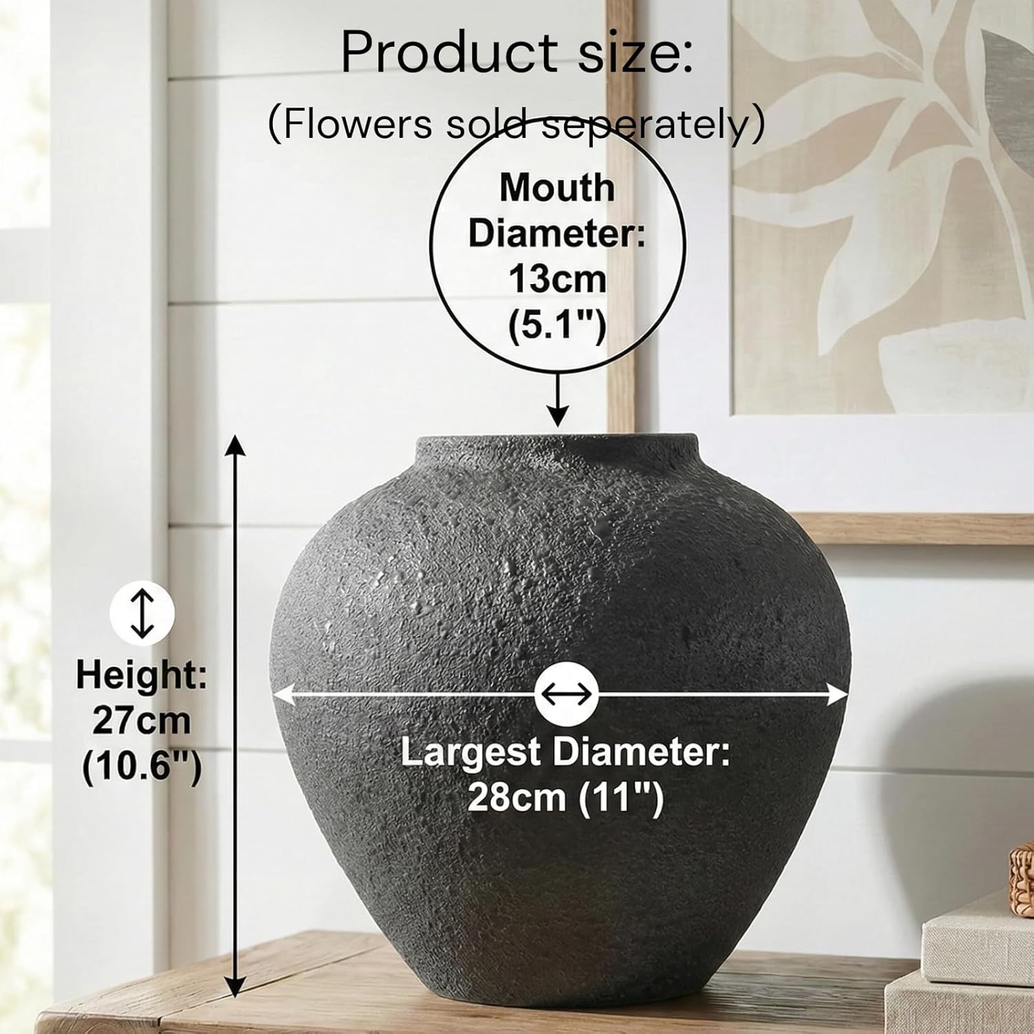 Arina Black Rustic Iron Vase Modern Farmhouse / Black Large Round