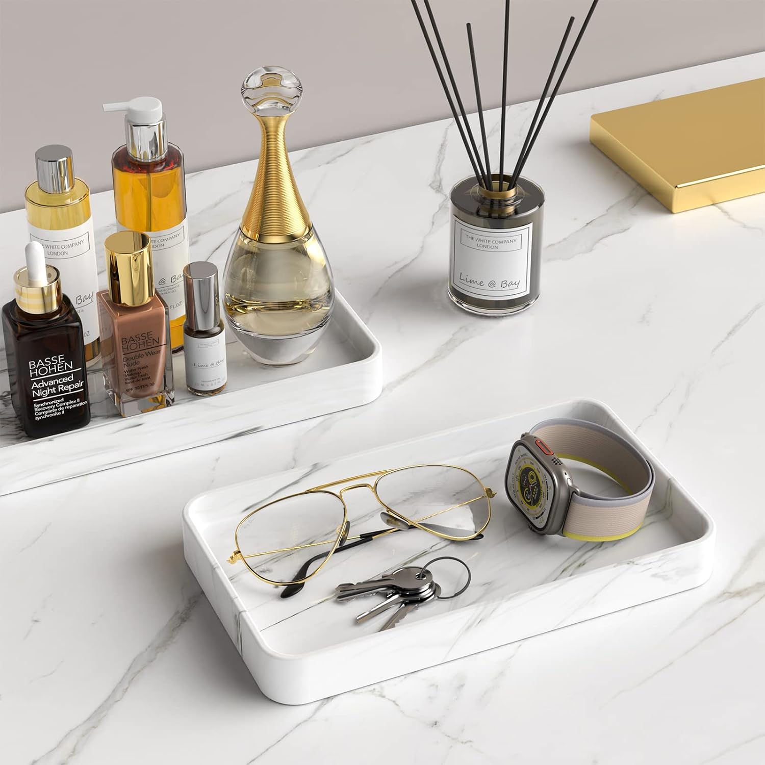 10" Vanity Tray / Marble White / 9.9 x 5.7 x 1.1