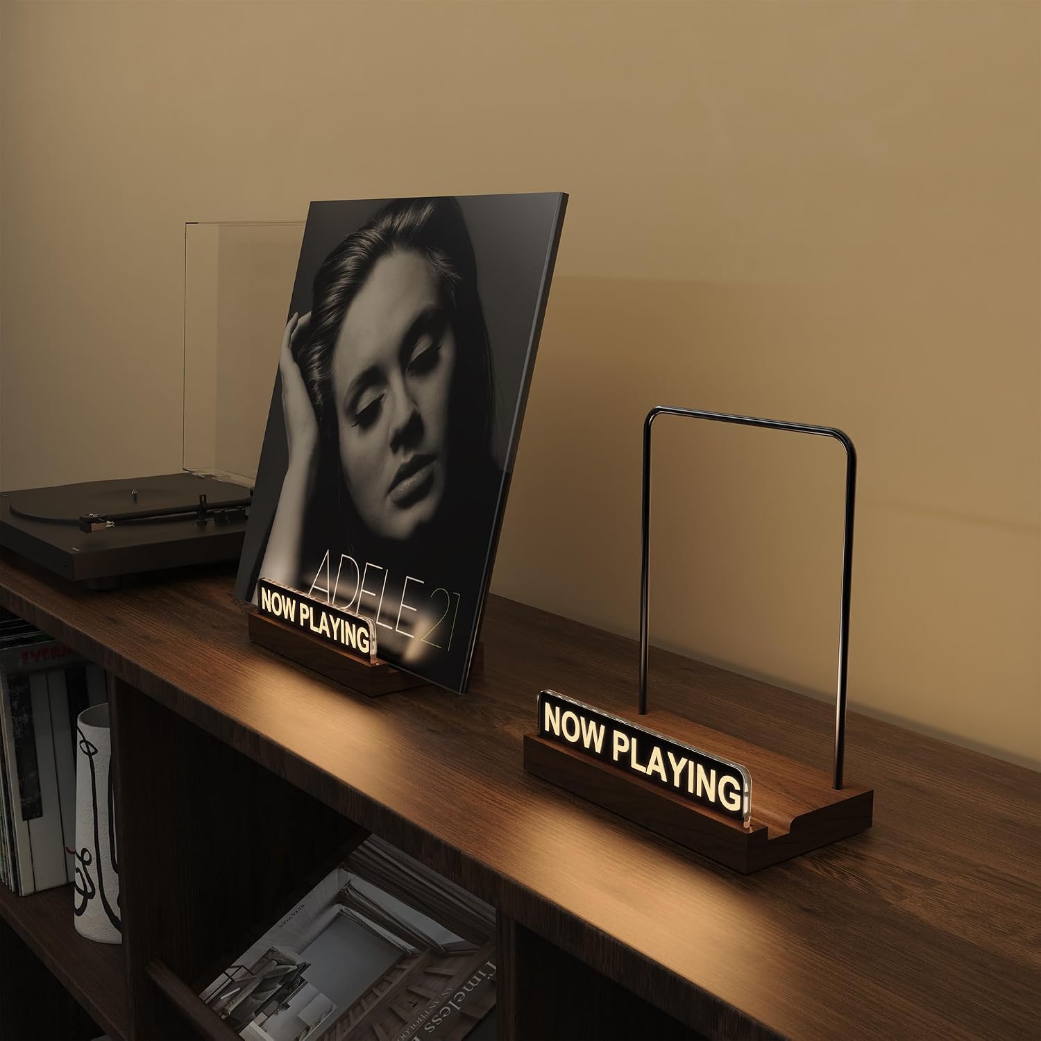 Now Playing Vinyl Record Stand , Light Up Album Display Holder , Vinyl Record Display , Album Player Stand with