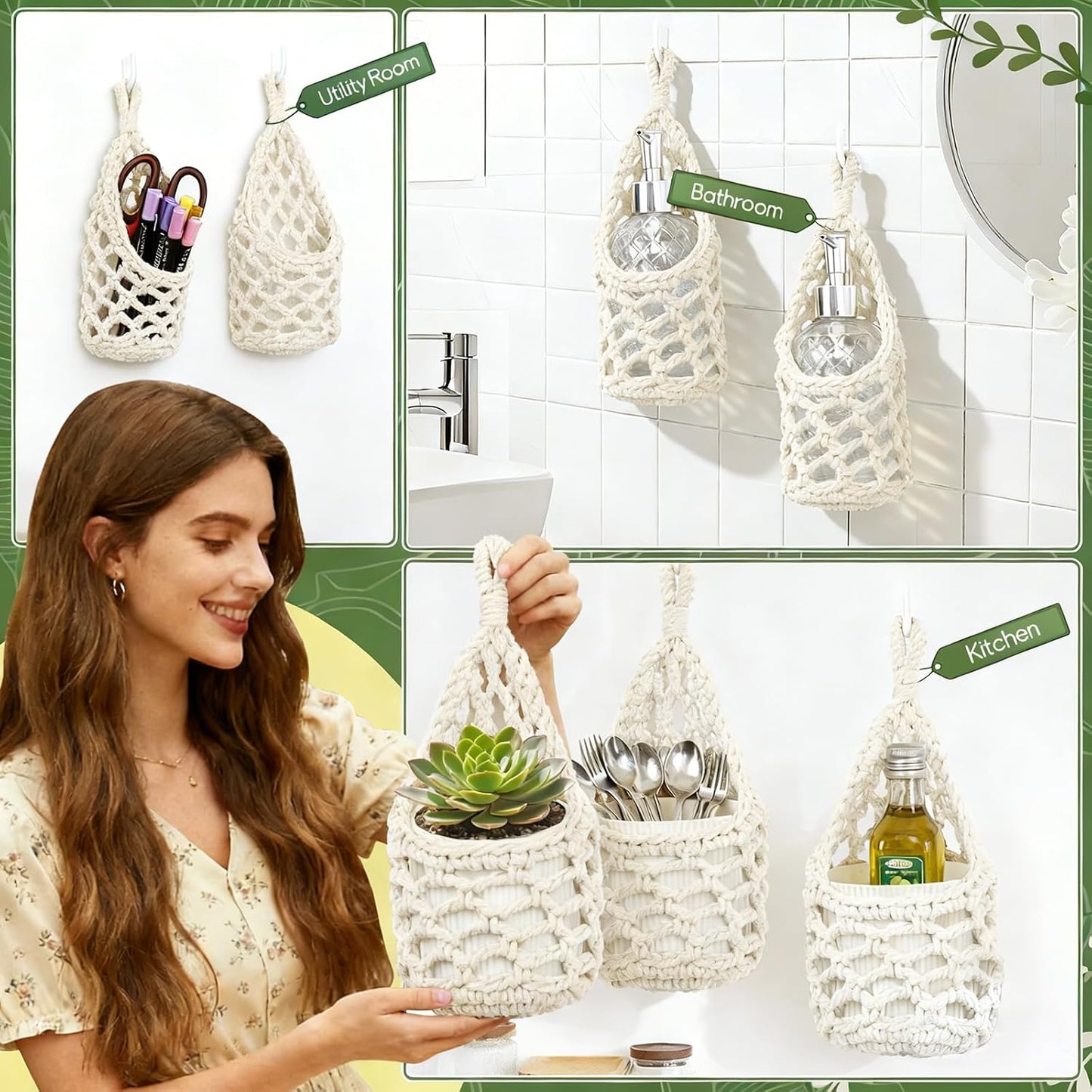 Macrame Wall Plant Hanger / Ivory / 4-inch / 4 Inch