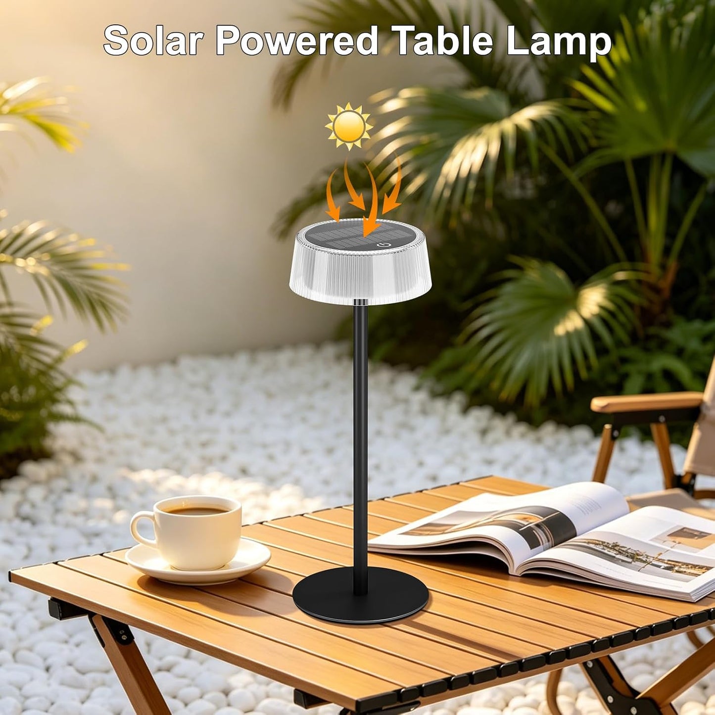Solar Table Lamps Outdoor 2 Pack, Patio Solar Table Lights IP65 Waterproof | Cordless Rechargeable Battery Operated LED