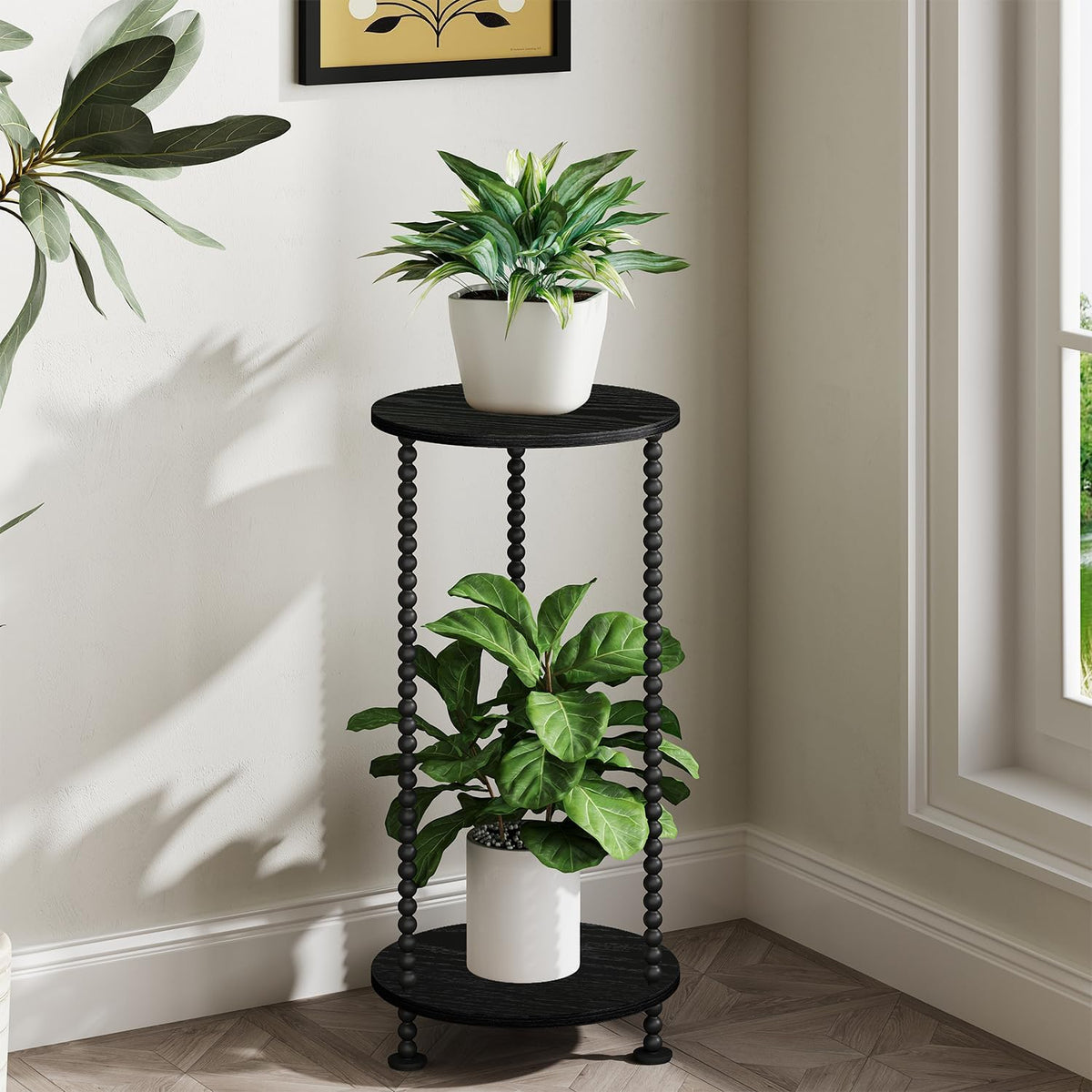 YINMIT Plant Stand Indoor, 2 Tier Small Plant Stand with Metal Spindle Leg | Narrow Corner Plant Table for Living Room