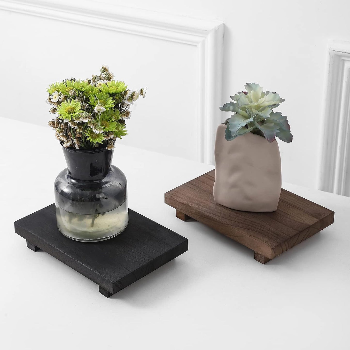 Small Wood Tray Pedestal Stand Farmhouse Bathroom Decor Decorative Wooden / Walnut / 9 x 5.9 x 1.6