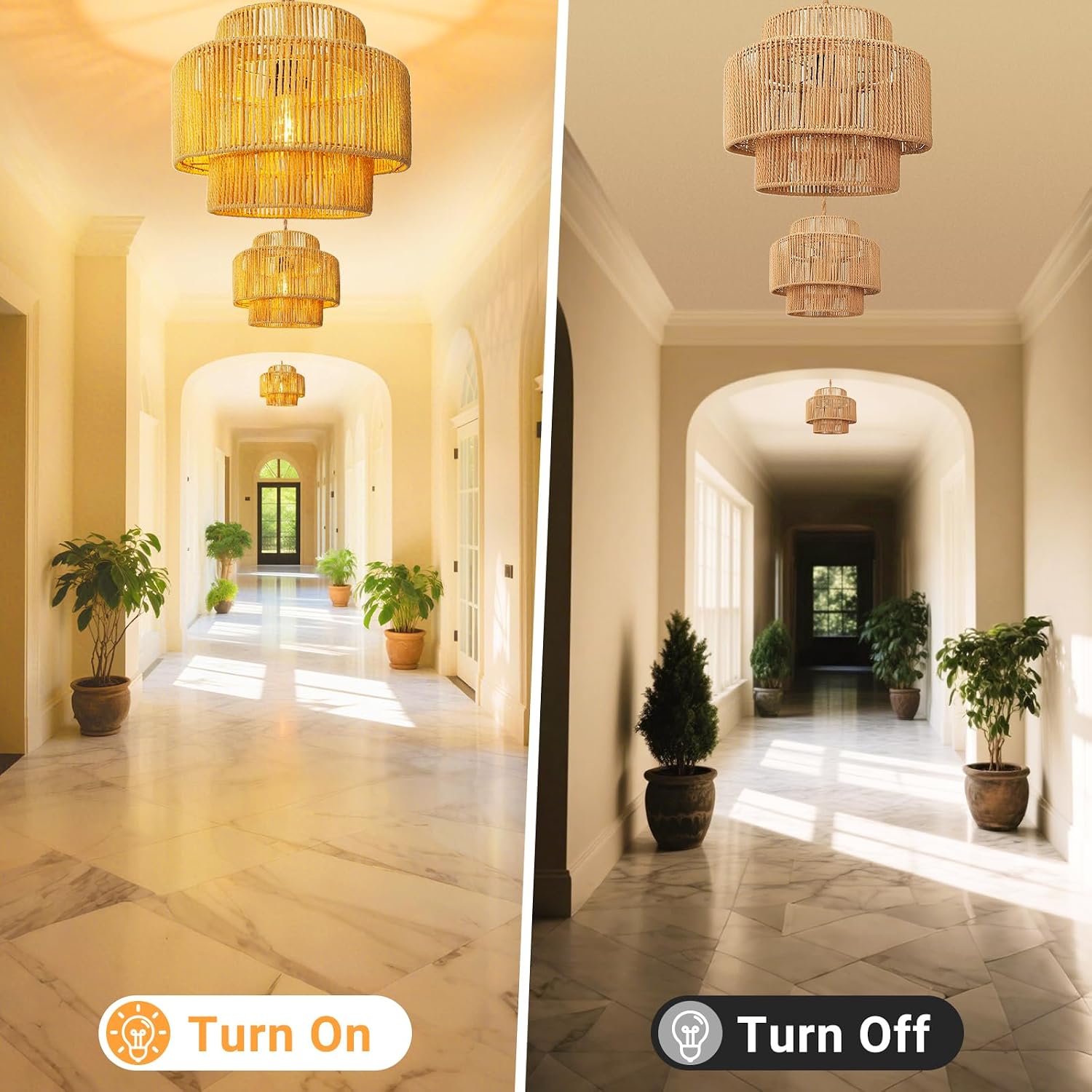 Hanging Light Ceiling Lamp Pendant Lights Rattan Hanging Lamp / 12 Inch-lantern Shade