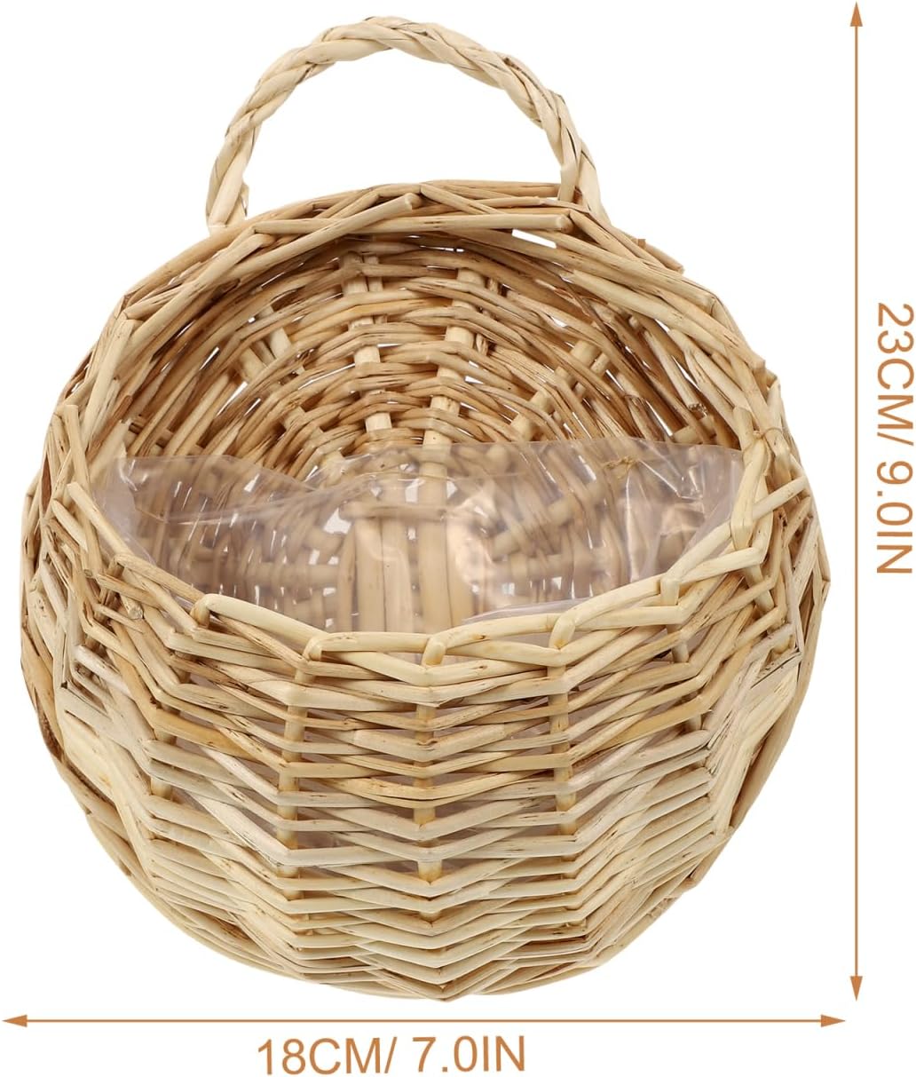Rattan Woven Hanging Basket Wall Planter / 9 x 7 x 3.5