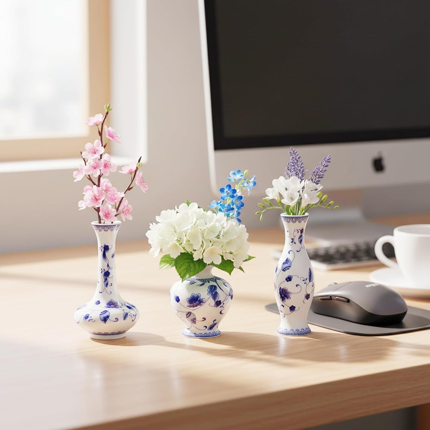 Chinese Ceramic Vase Set / Light Blue / Set of 3