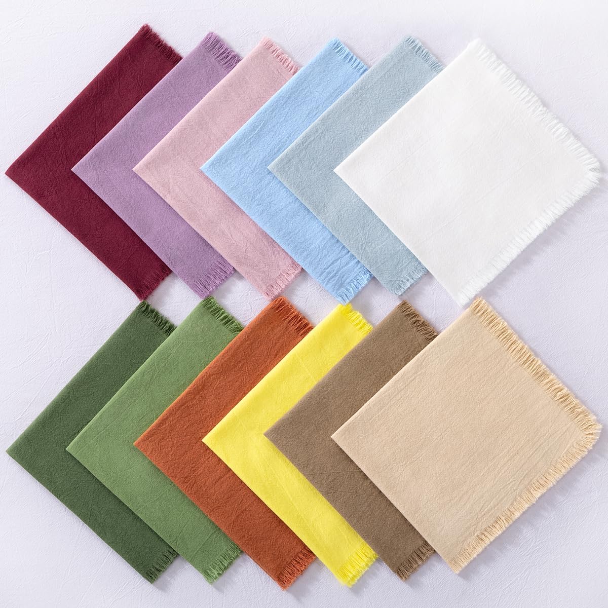 DeZerlor Sage Green Summer Cotton Linen Washable Cloth Napkins Set of 12 | Reusable Boho Handmade Table Napkins Bulk
