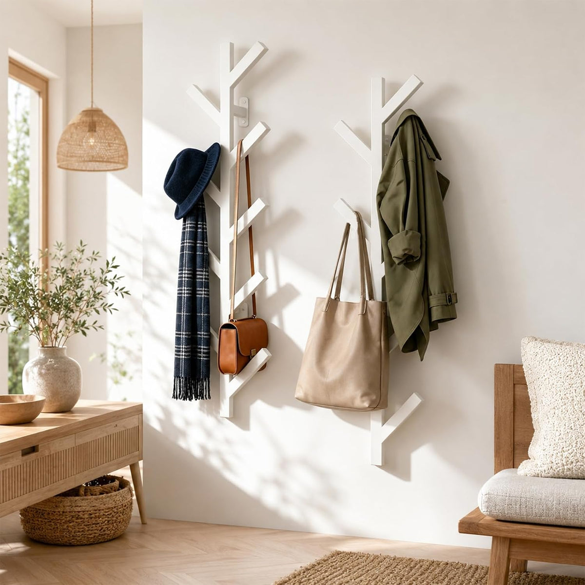 Vlush 2Pack Wall Mounted Coat Rack - 9 Hooks, Modern Metal Design, for Hats, Coats and Bags - Suitable for Entryways