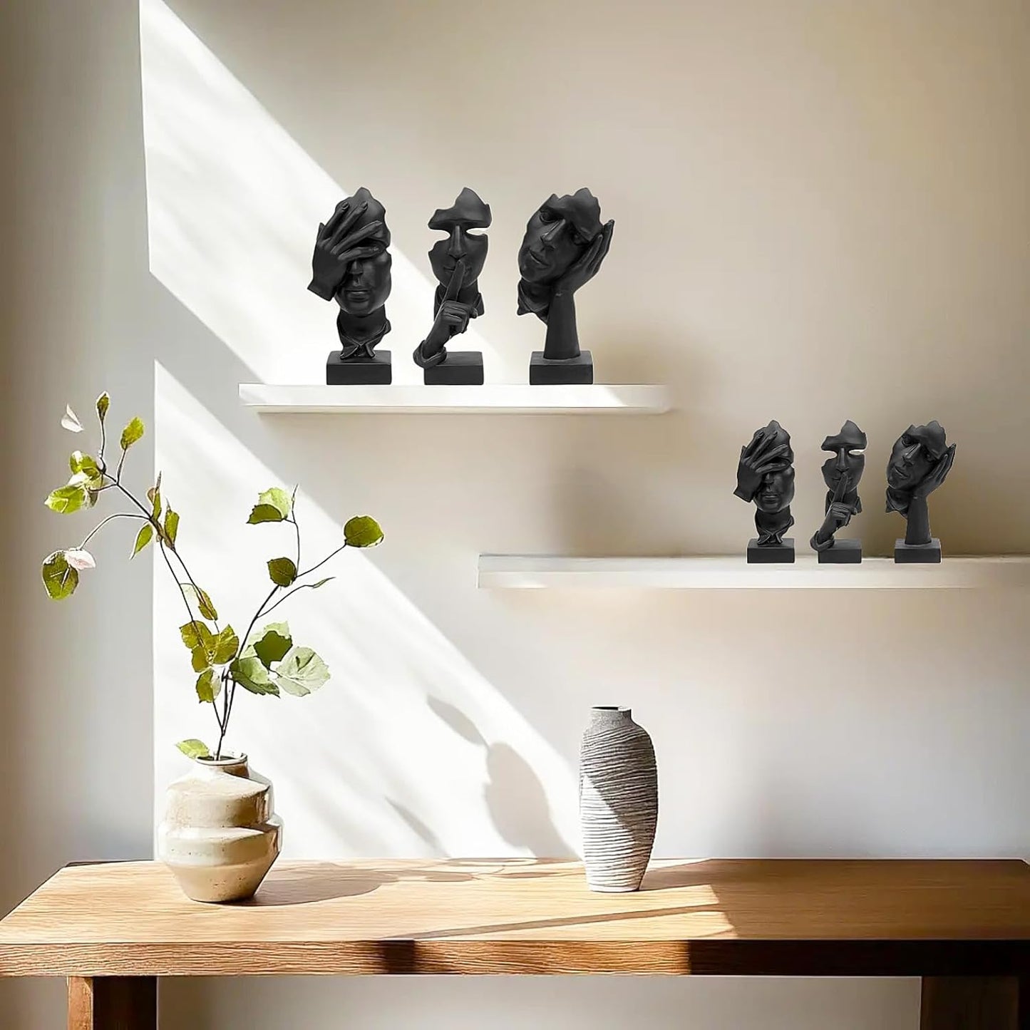 Thinker Statue / Silence is Gold Abstract Art Figurine / Small / Black / Set of 3