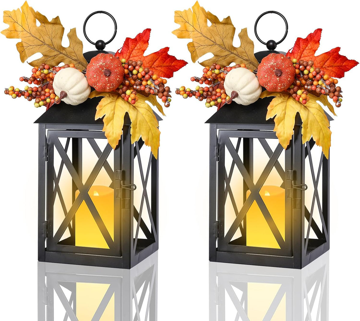 SHMILMH Fall Votive Candle Holder Set of 4, Mosaic Glass tealight Holders with Maple Leave for Halloween Thanksgiving Party Decorations