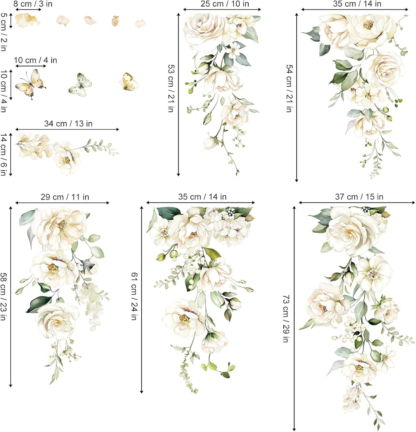 Large Flower Wall Decals Hanging Vine Blossom Floral Wall Stickers Baby Nursery Girls / White