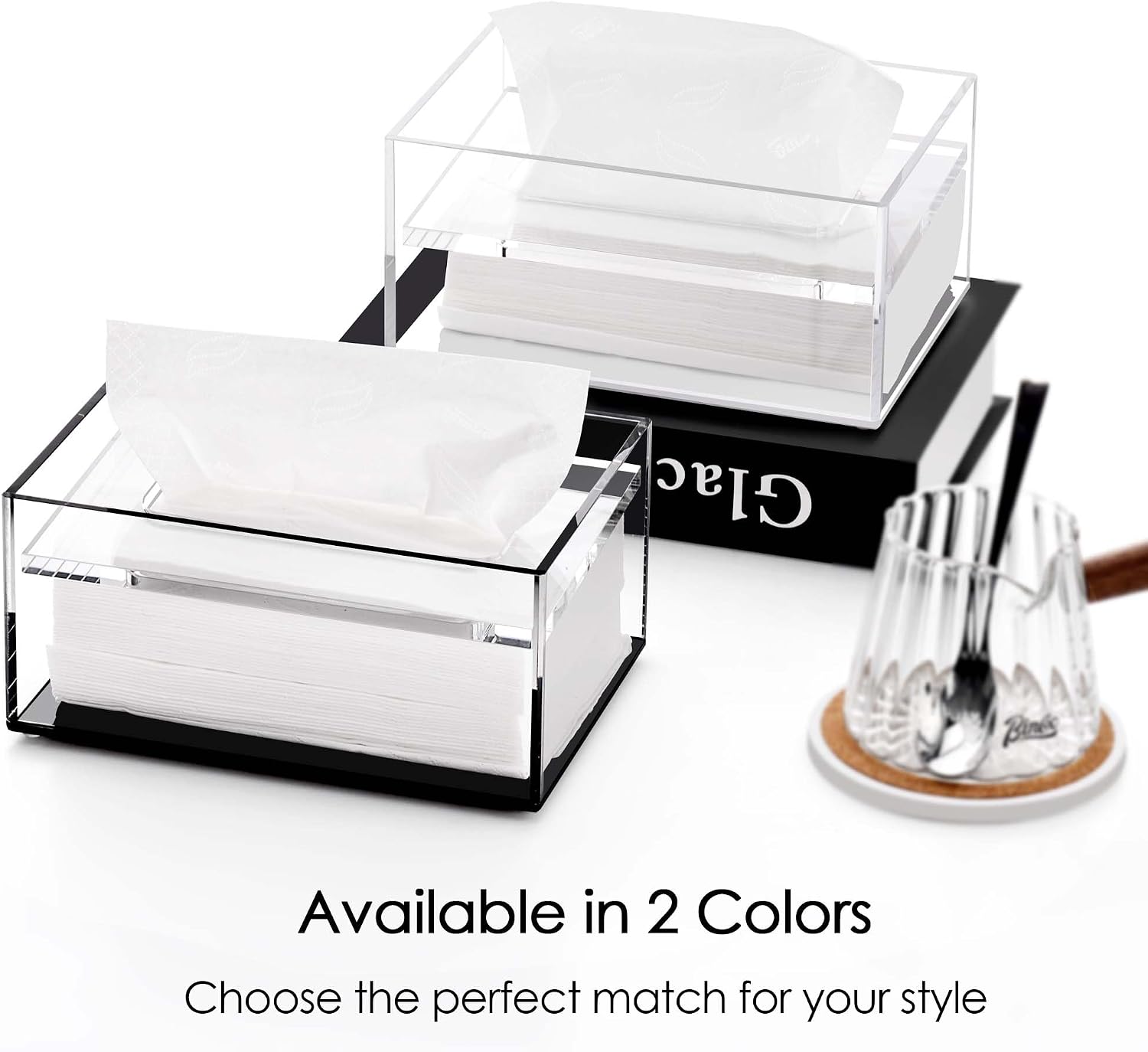 Clear Acrylic Facial Tissue Box Cover Holder / Clear+black