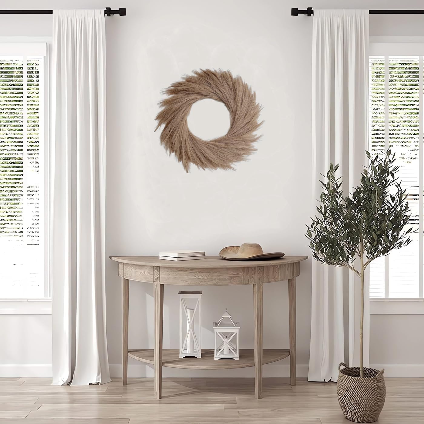 27'' Artificial Pampas Grass Wreath / Brown