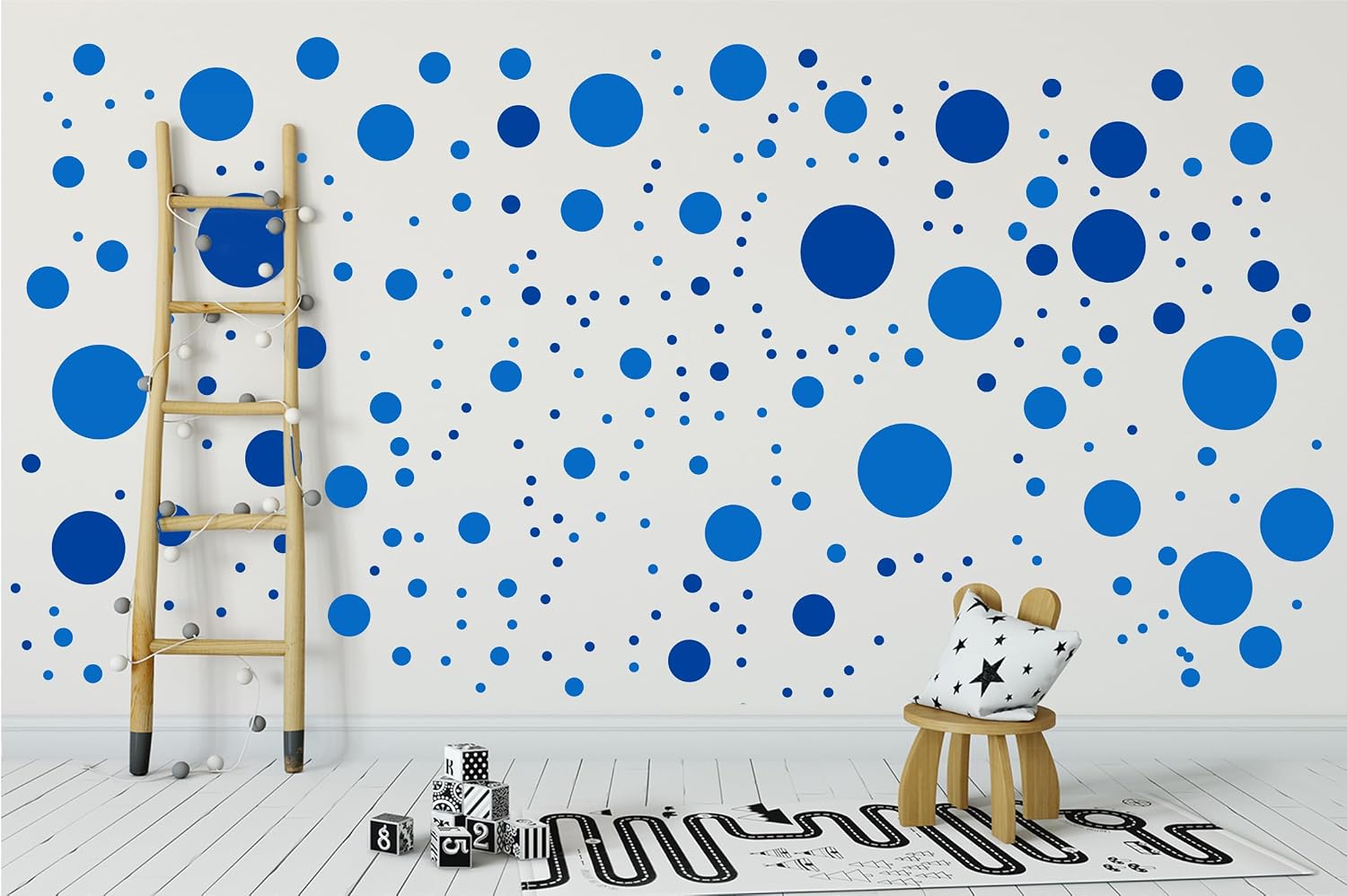 500+ Assorted Polka Dot Circle Wall Stickers for Kids Bedroom Living Room / Blue