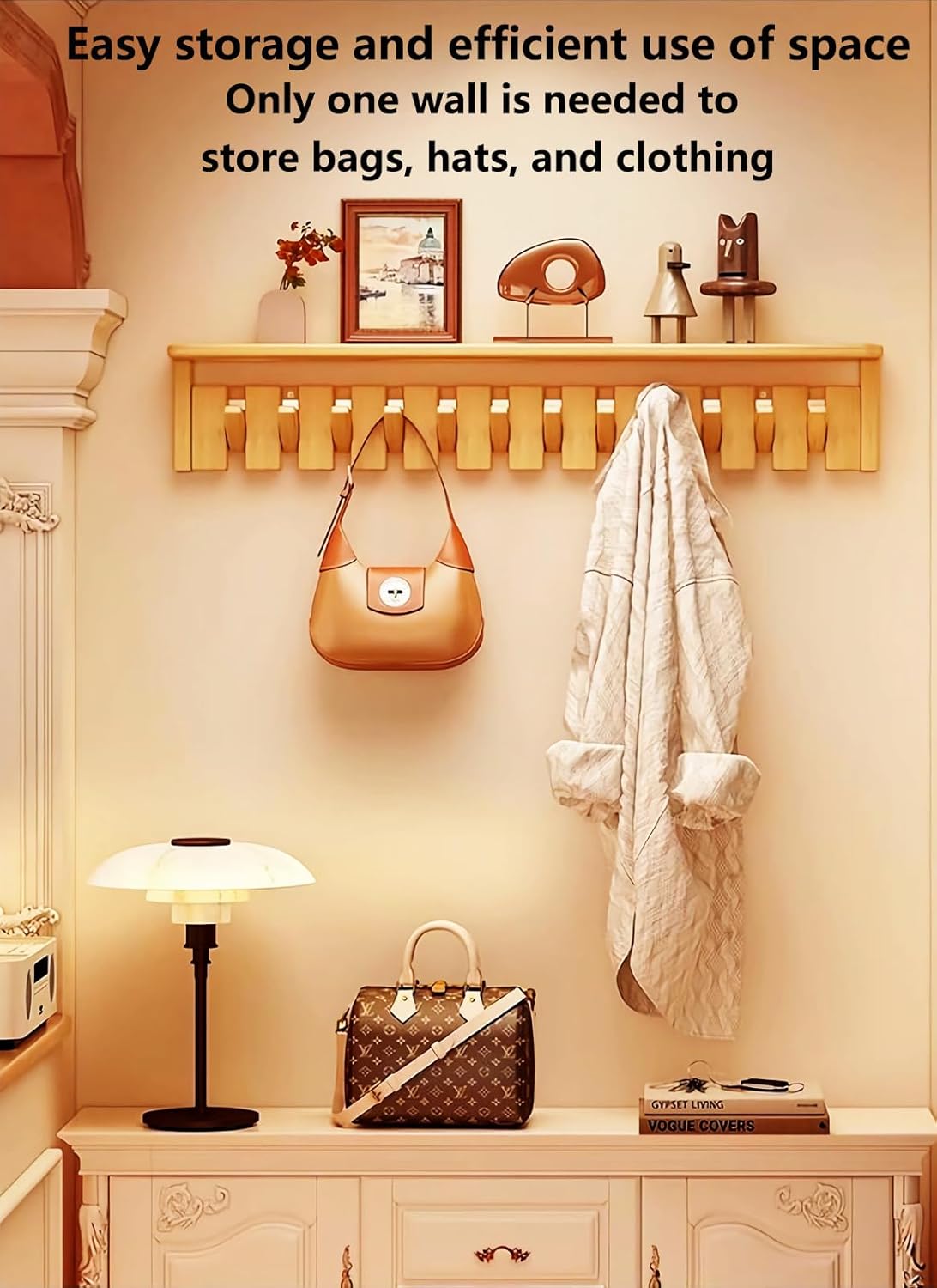 Paint Wood Wall Mounted Coat RackHooks Piano Key Hangers Natural Solid Wood Hanger Non-Woven Fabric Clothes Hangers for