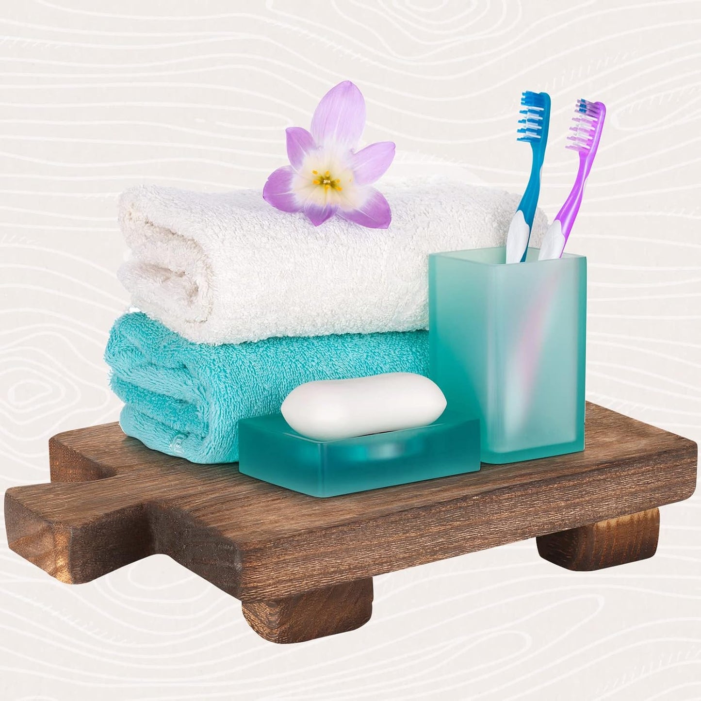 Wood Pedestal Riser Tray Soap Dispenser Stand / Brown