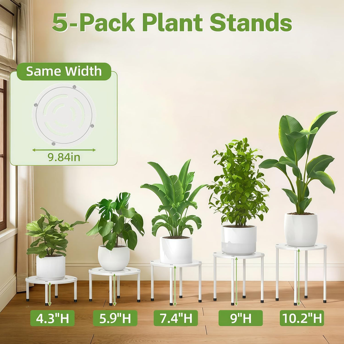 iDavosic.ly 5-Pack Metal Plant Stands for Indoor Outdoor, 10'' Small, White | Flower Pot Holder, Anti-Rust Heavy Duty