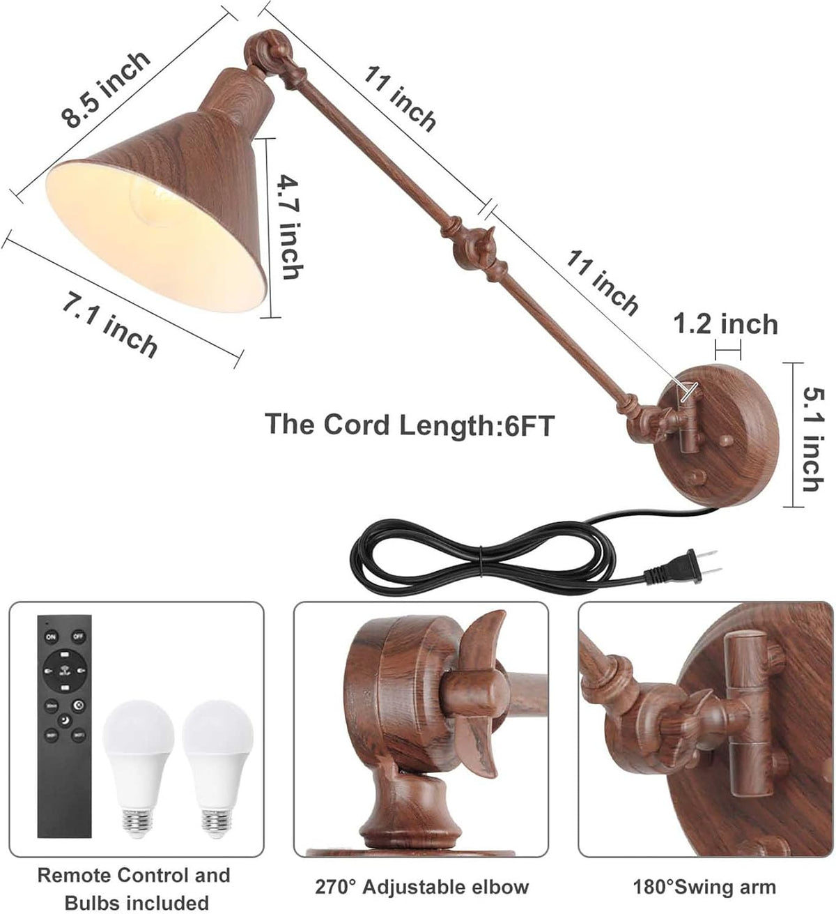 TRLIFE Dimmable Wall Sconce, Remote Control Plug in Wall Sconce Dimming 10%-100% and Adjustable Color Temperature