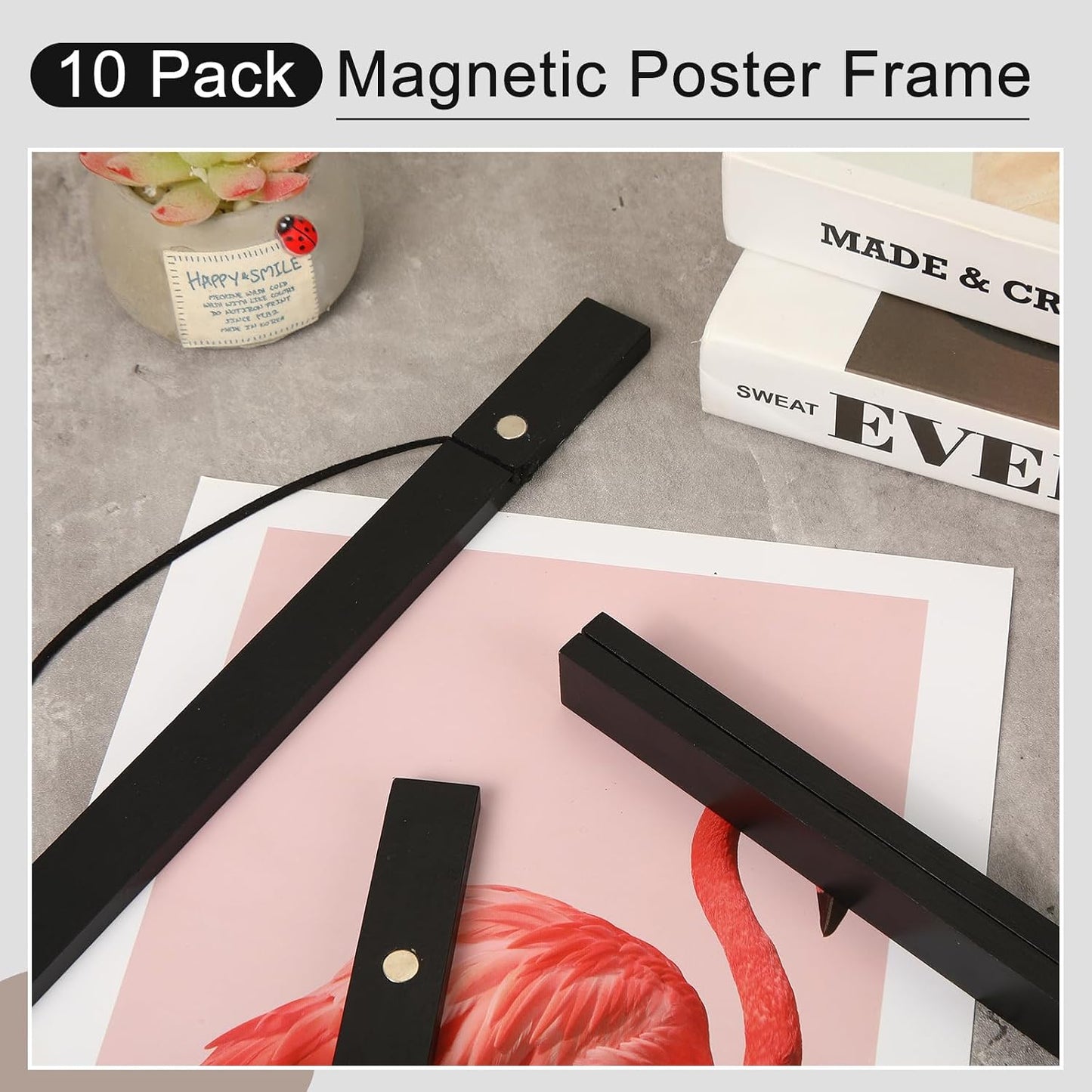 Thyle 10 Pack Magnet Poster Hanger Frame 12x16 12x18 12x24 Light Pine Wood Magnetic Rails Hanging Frame with Rope