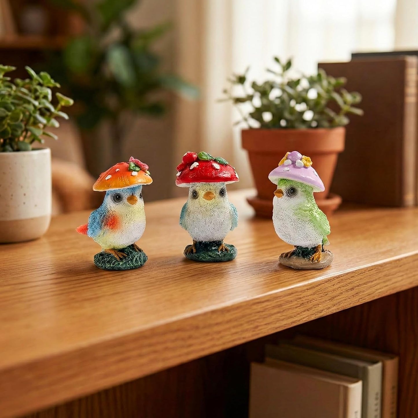 Mushroom Bird Figurines / Set of 3