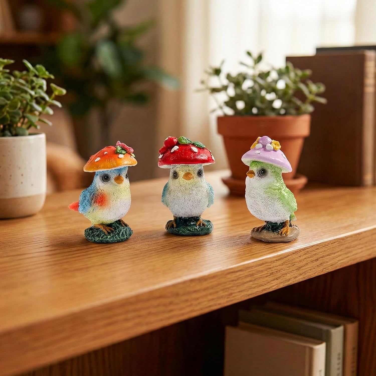 Mushroom Bird Figurines / Set of 3