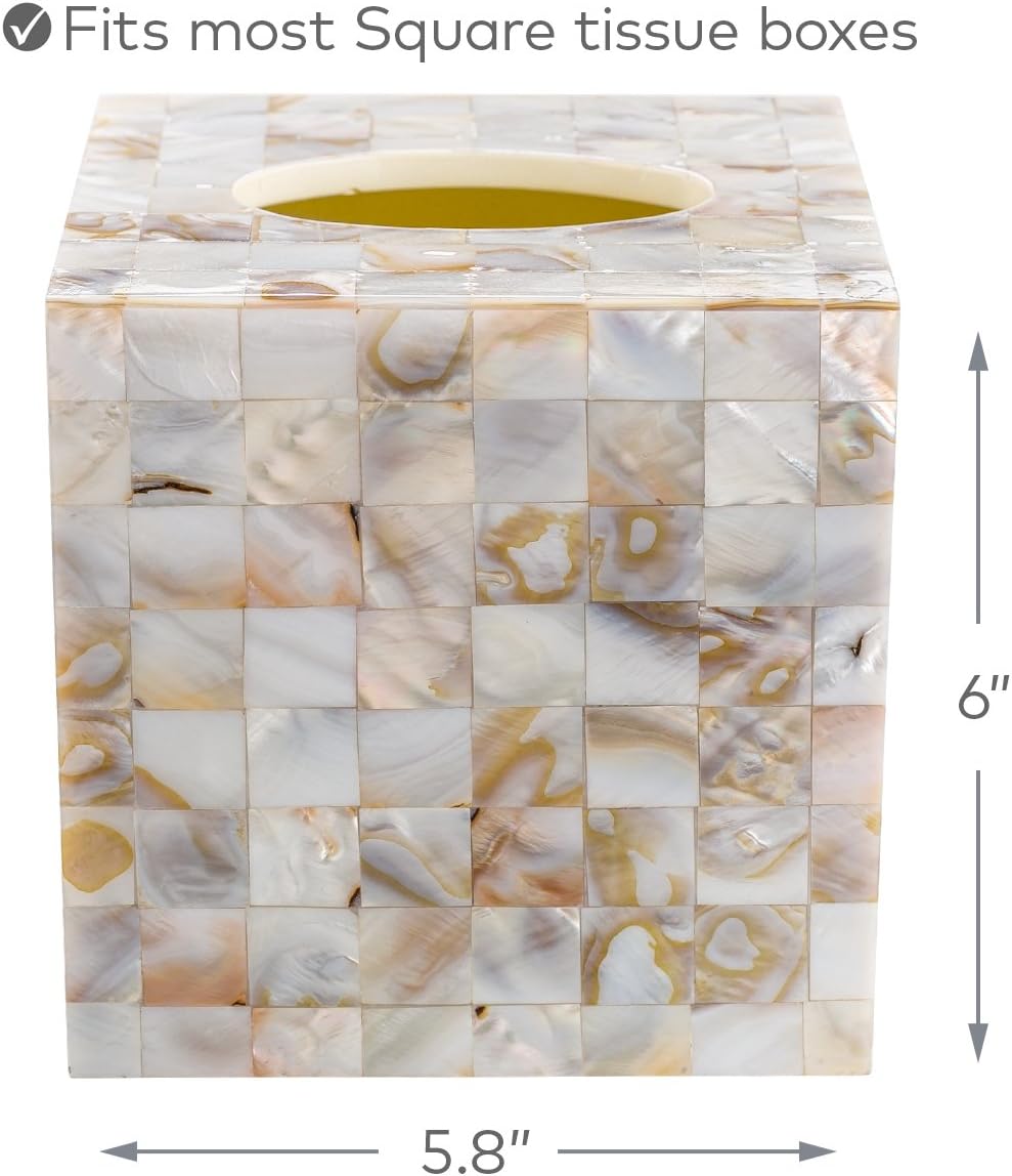 Milano Mother of Pearl Square Resin Tissue Box Cover / Square Tissue Box Cover