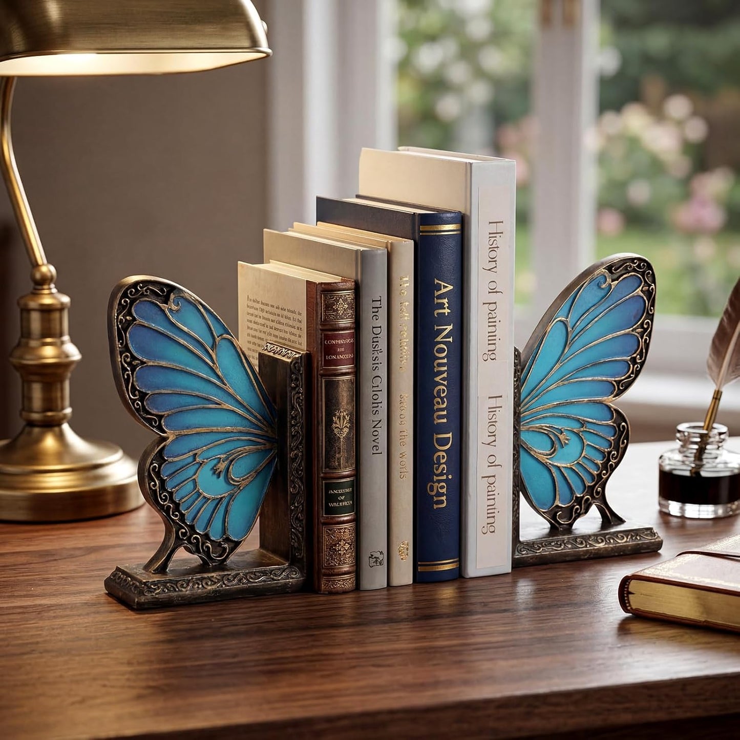 Vintage Bookends Resin Book Ends / Blue Butterfly / Set of 2