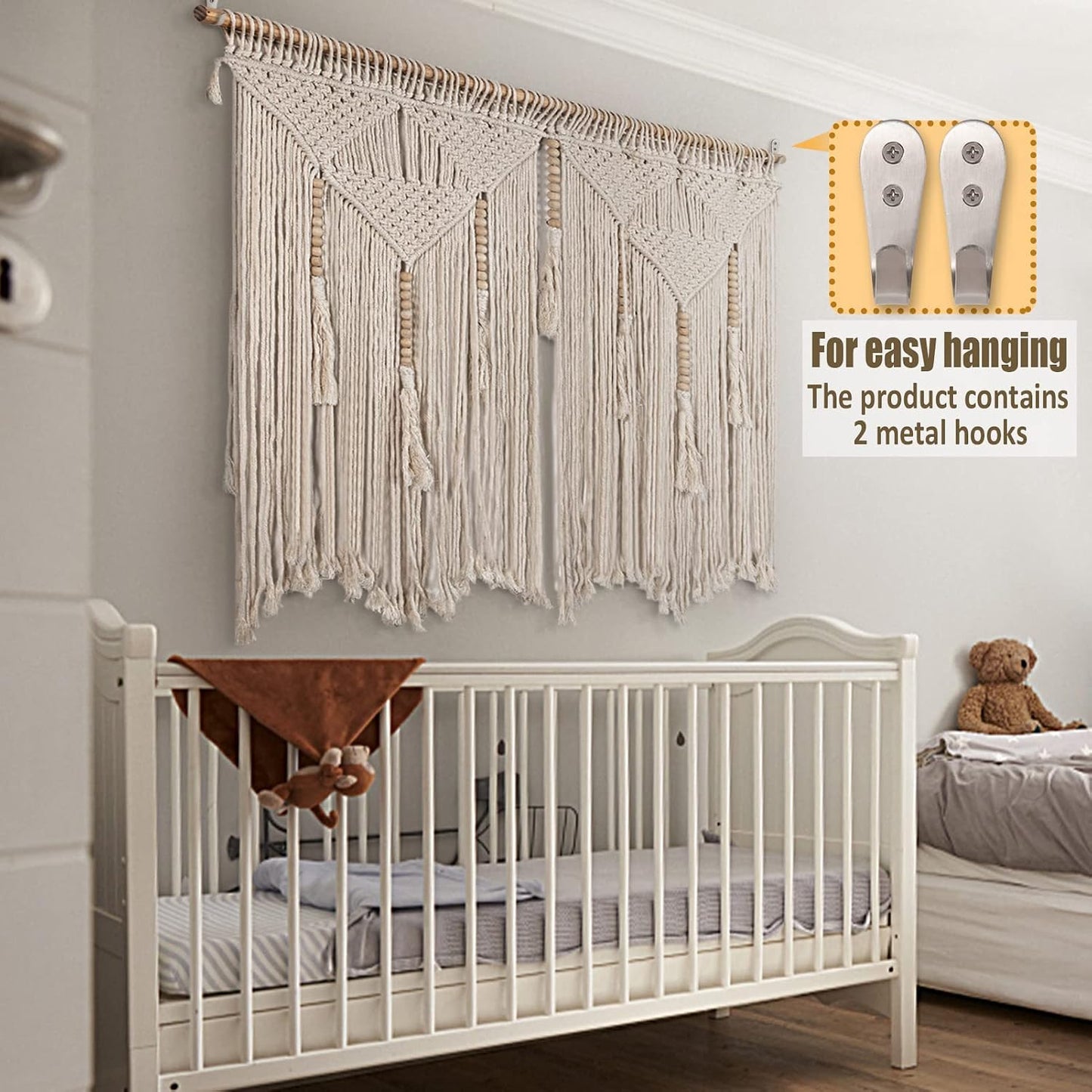 Large Macrame Wall Hanging " Boho Tapestry Woven Wall Decor- Cotton Tassel / Beige / 43.3 x 39.4