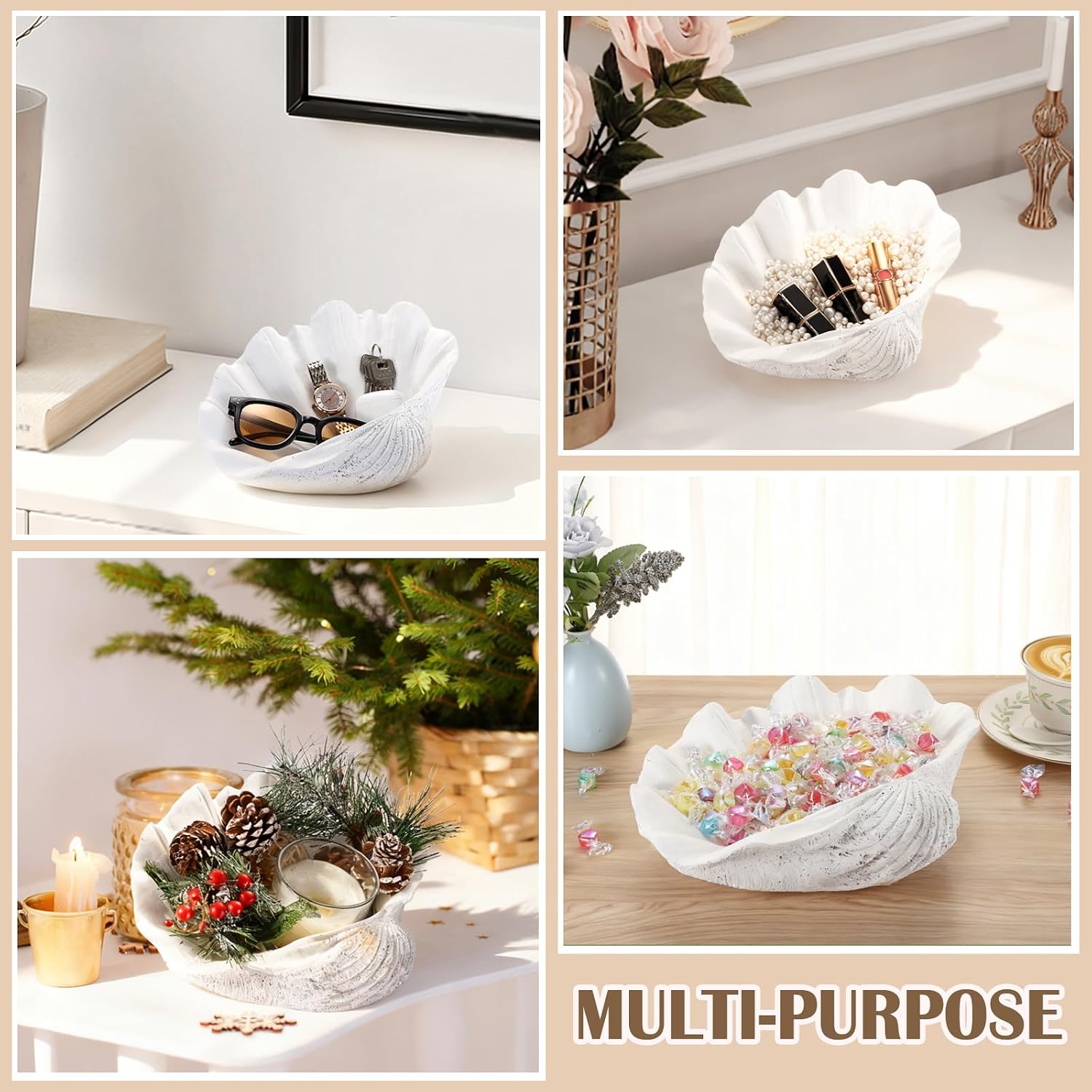 Resin Seashell Decorative Bowl / White / 9.8 x 8.3 x 3.5