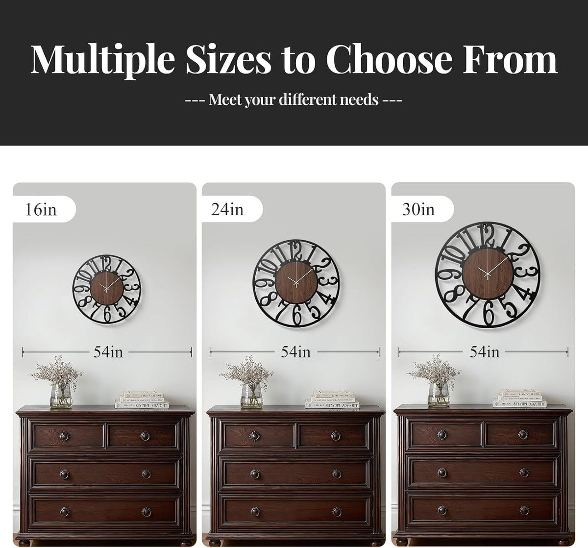 Cuspin Large Wall Clock for Living Room, 24 Inch Wood Metal Farmhouse Clock | Battery operated, Silent non ticking