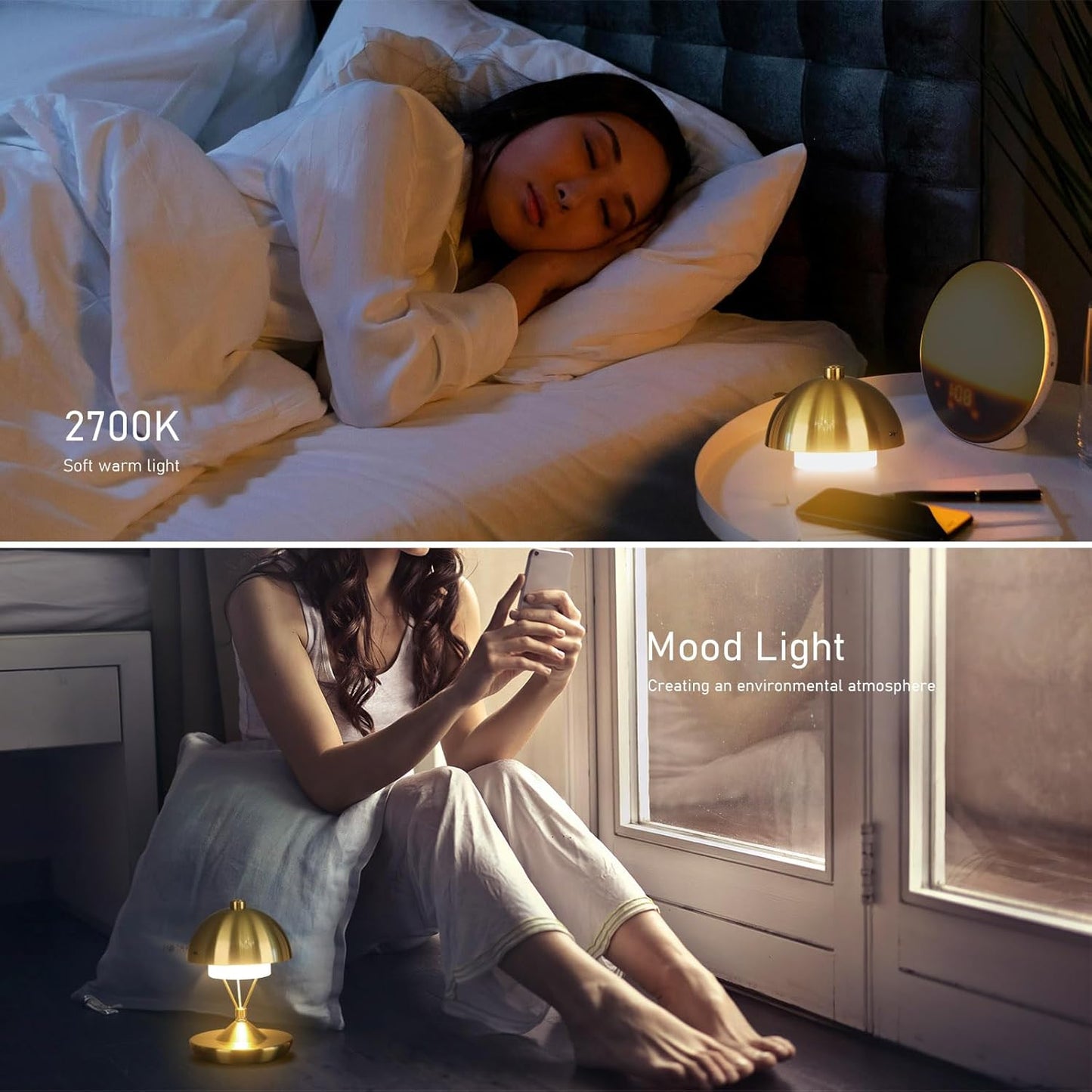 Modern Table Lamp Cordless Portable Desk Lamp, 2700K Stepless Dimming Rechargeable Battery Operated LED Lights for